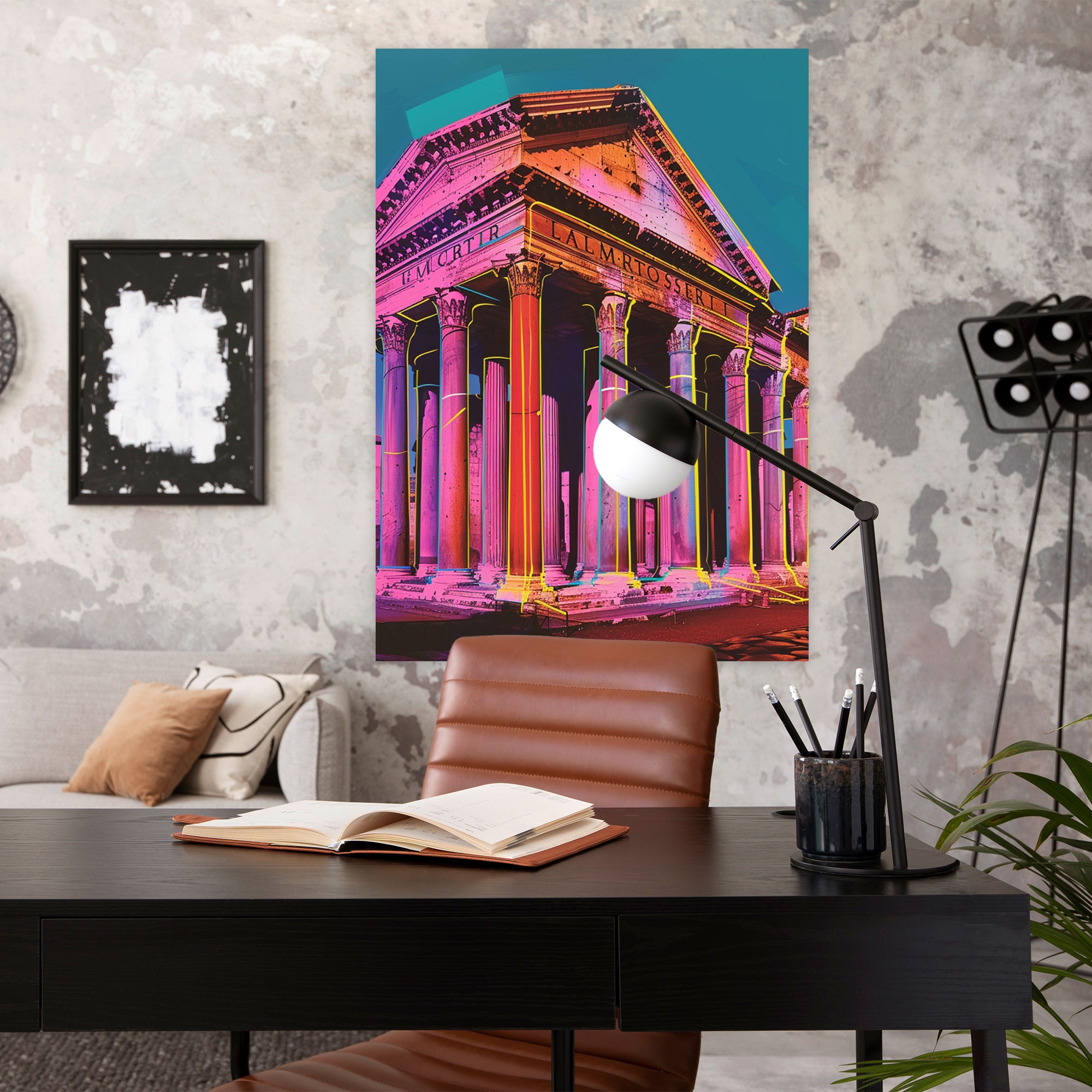 Neon Roman Architecture Wall Decoration - Classicism And Popart, Home Decoration, Wall Decoration, Canvas