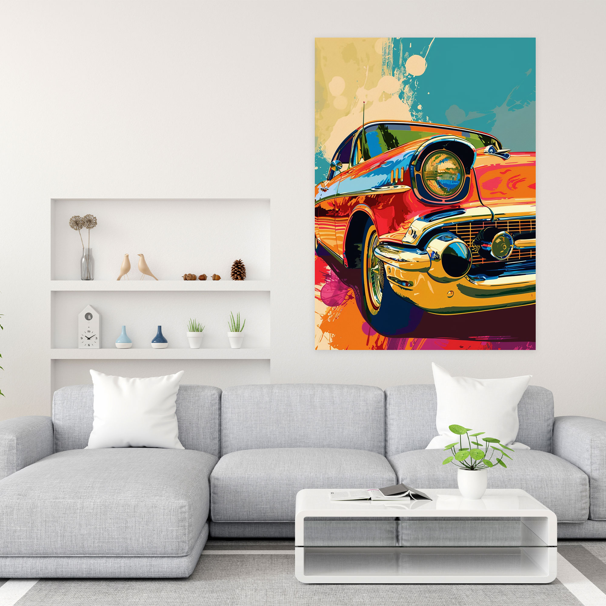 Klasik Pop Art Retro Araba Kanvas Tablo - Klasik ve Popart Kanvas Duvar Sanatı Kanvas Tablo Klasikizmi Pop Sanat'la Bir Araya Getiriyor