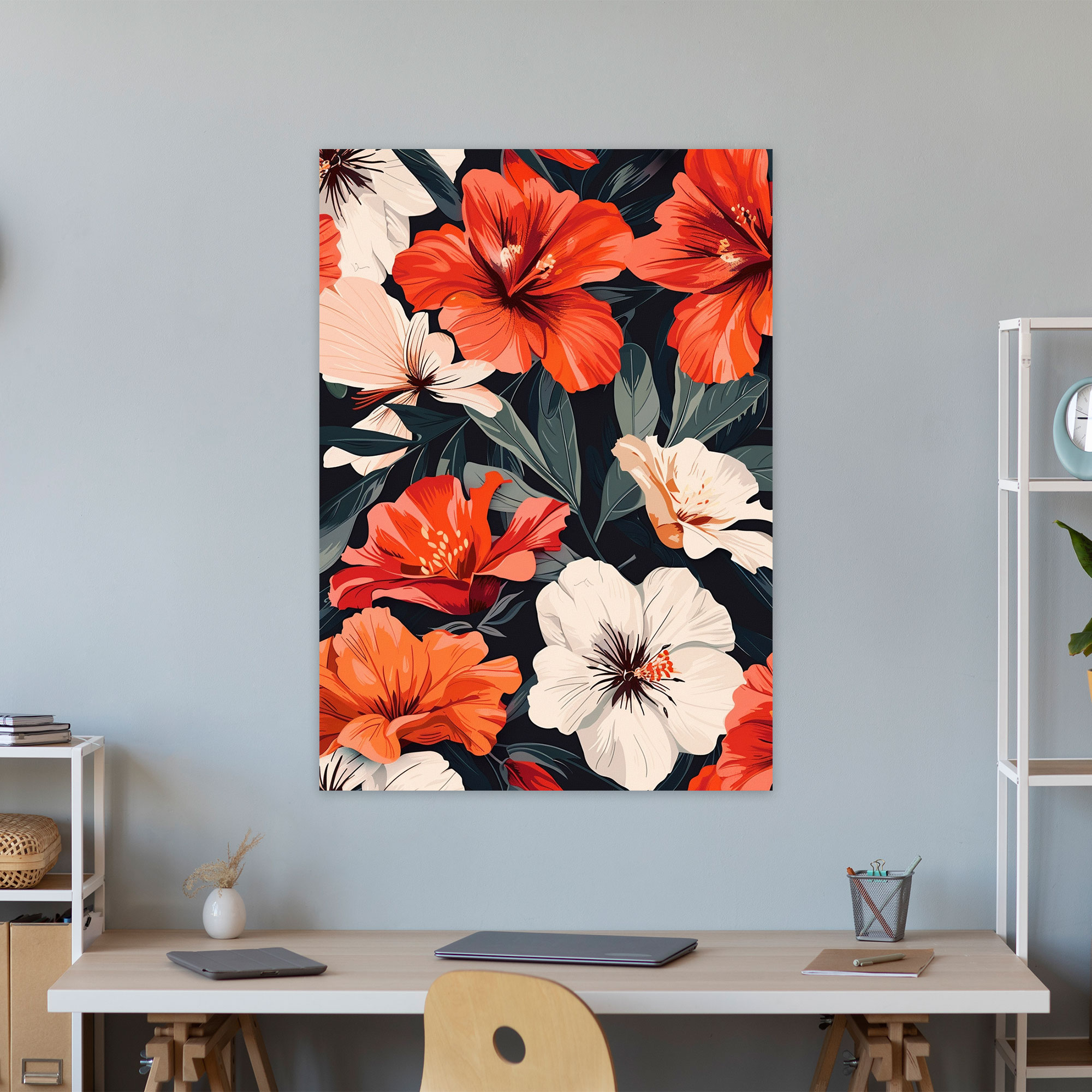 Pop Art Floral Pattern Canvas Print - Classicism And Popart, Canvas Wall Art, Wall Decoration, Combine Classicism With Pop Art