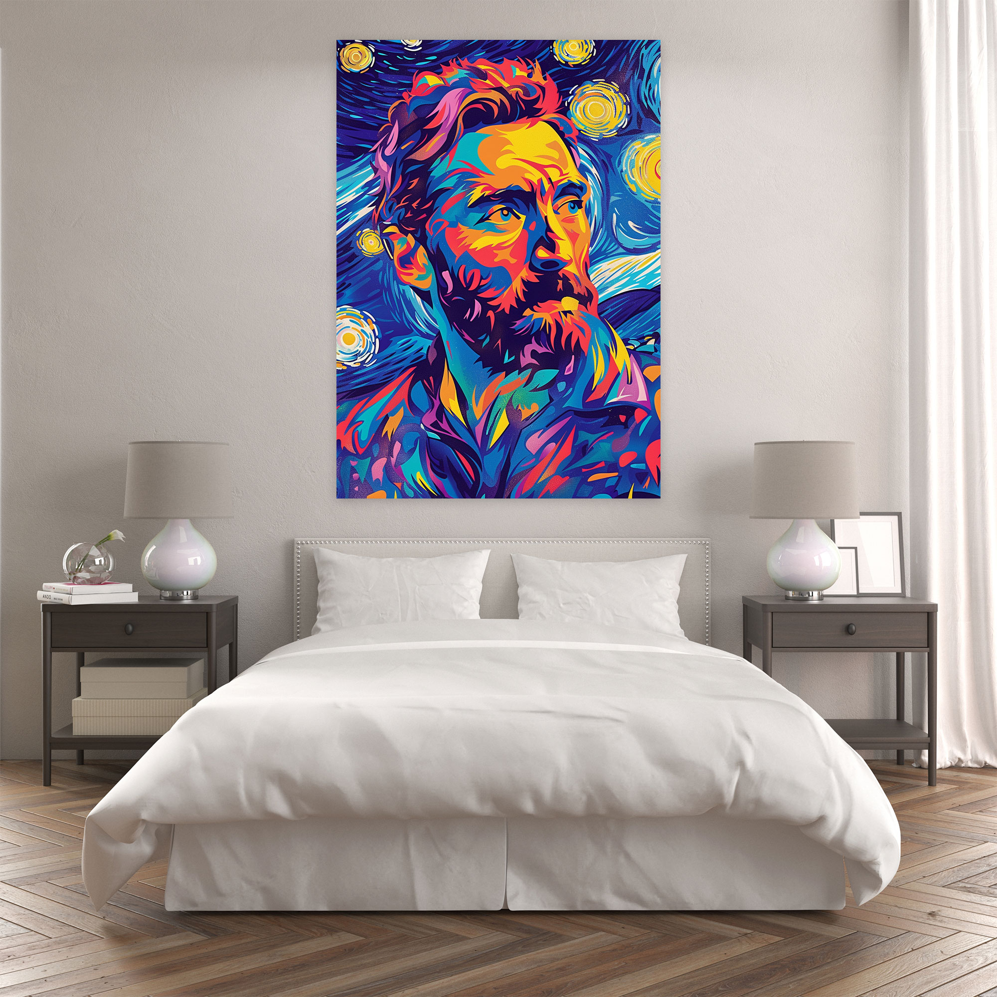 Pop Art Gökyüzündeki Yıldızlı Gece Duvar Sanatı - Klasik ve Popart Ev Dekorasyonu Kanvas Tablo Sanatı