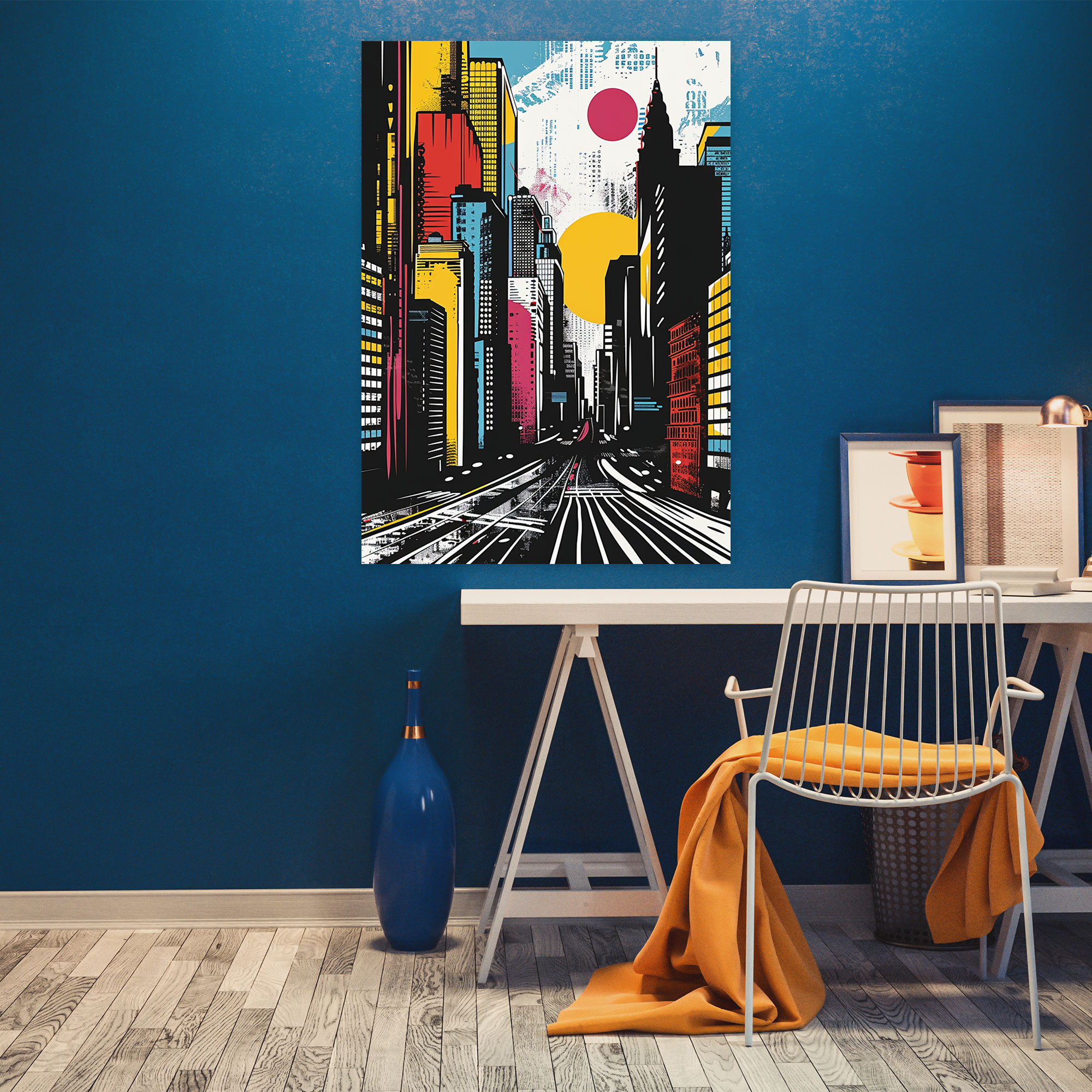 Pop Art Şehir Manzaralı Duvar Dekorasyonu - Klasizm ve Pop Art Duvar Dekorasyonu Kanvas Tablo Sanatı Klasizmi Pop Art ile Birleştiriyor.