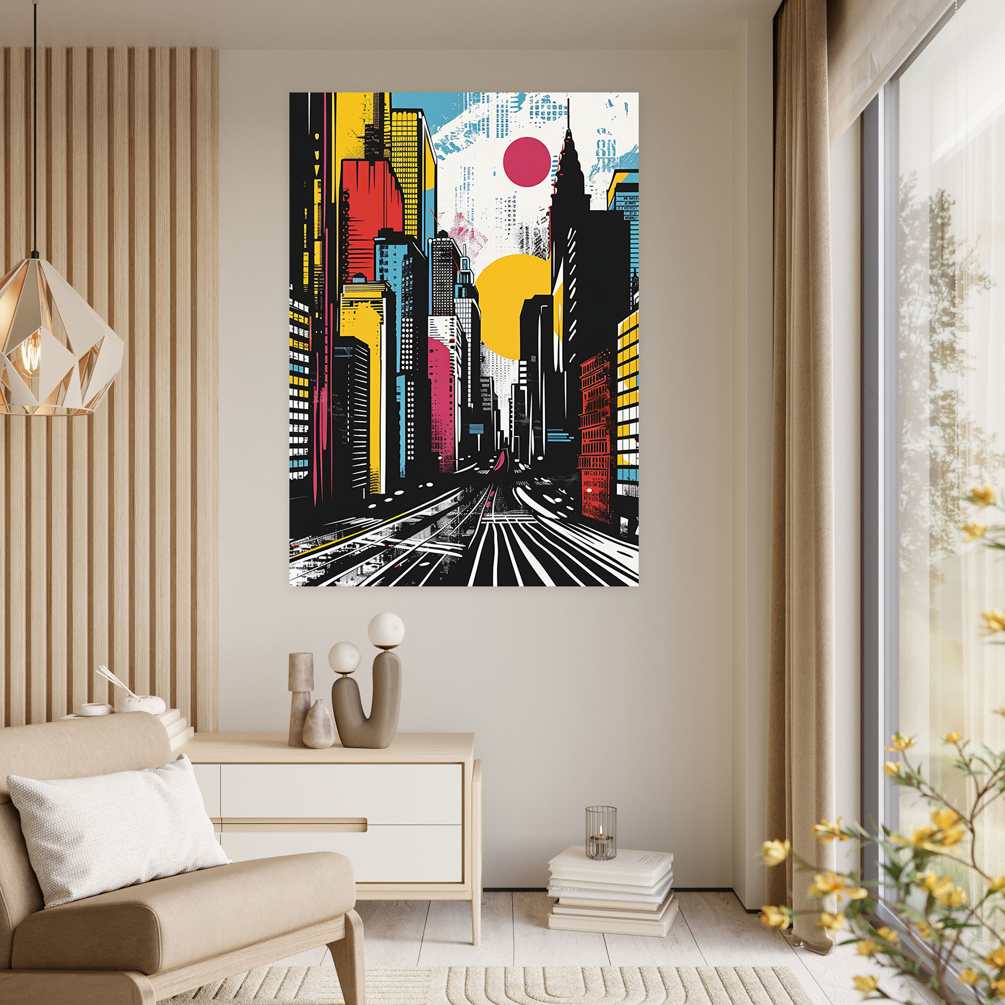 Pop Art Şehir Manzaralı Duvar Dekorasyonu - Klasizm ve Pop Art Duvar Dekorasyonu Kanvas Tablo Sanatı Klasizmi Pop Art ile Birleştiriyor.