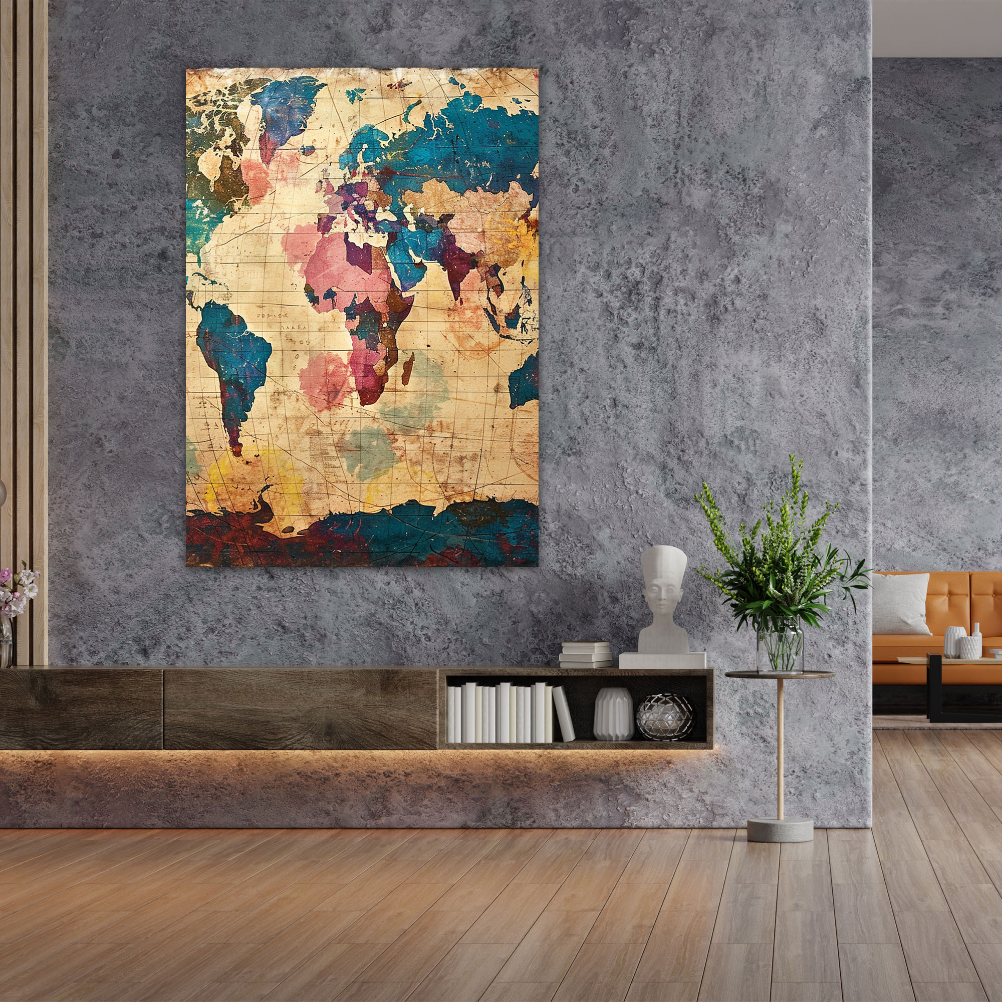 Pop Art Antique Map Canvas Print - Classicism And Popart, Canvas, Canvas Wall Art, Wall Decoration
