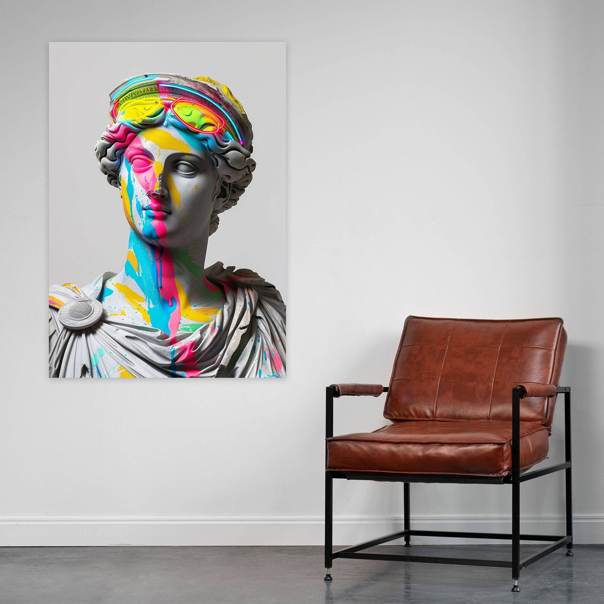 Neon Greek Statues Canvas Print - Classicism And Popart, Canvas, Classicism Meets Pop Art, Wall Art