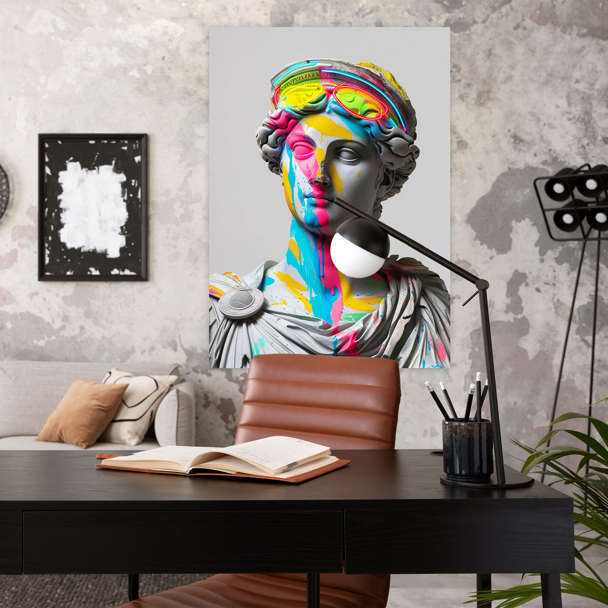 Neon Greek Statues Canvas Print - Classicism And Popart, Canvas, Classicism Meets Pop Art, Wall Art