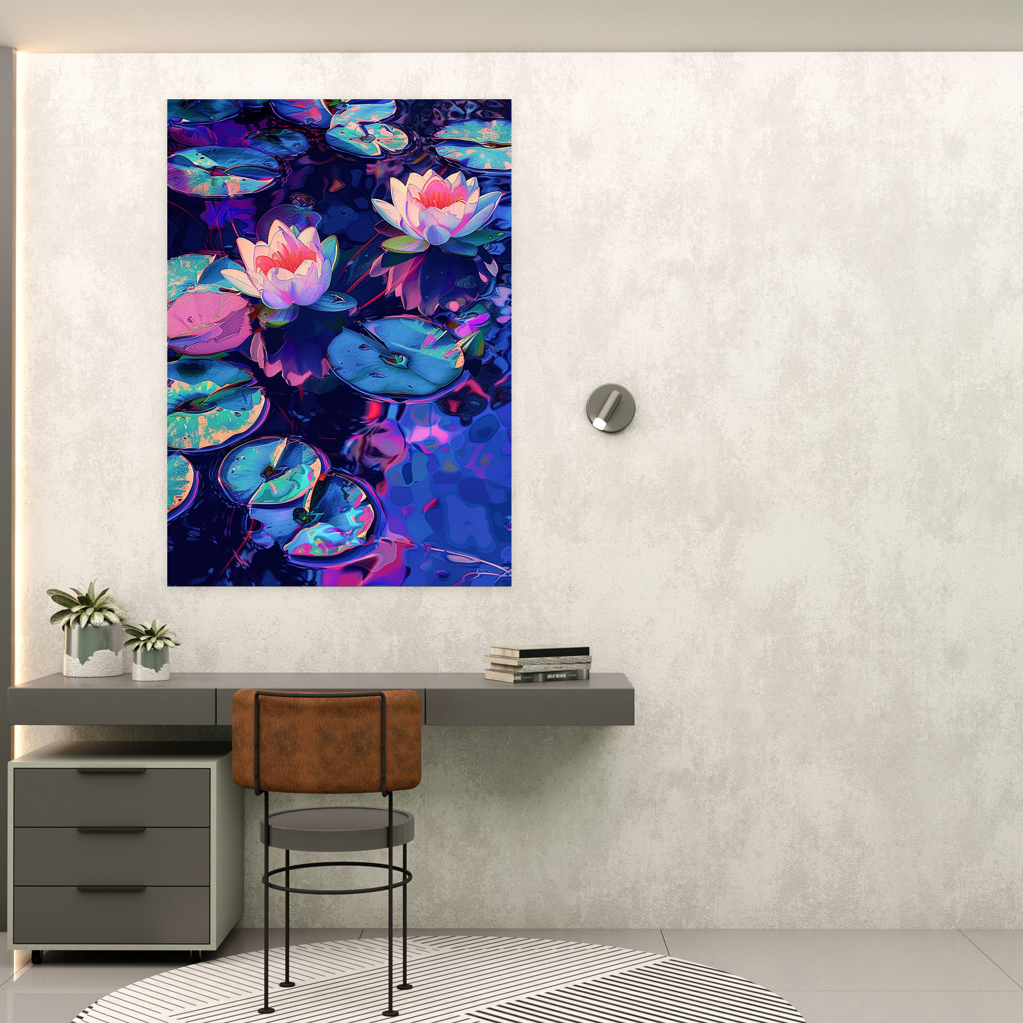 Neon Water Lilies Canvas Print - Classicism And Popart, Canvas Wall Art, Wall Decoration, Canvas Print