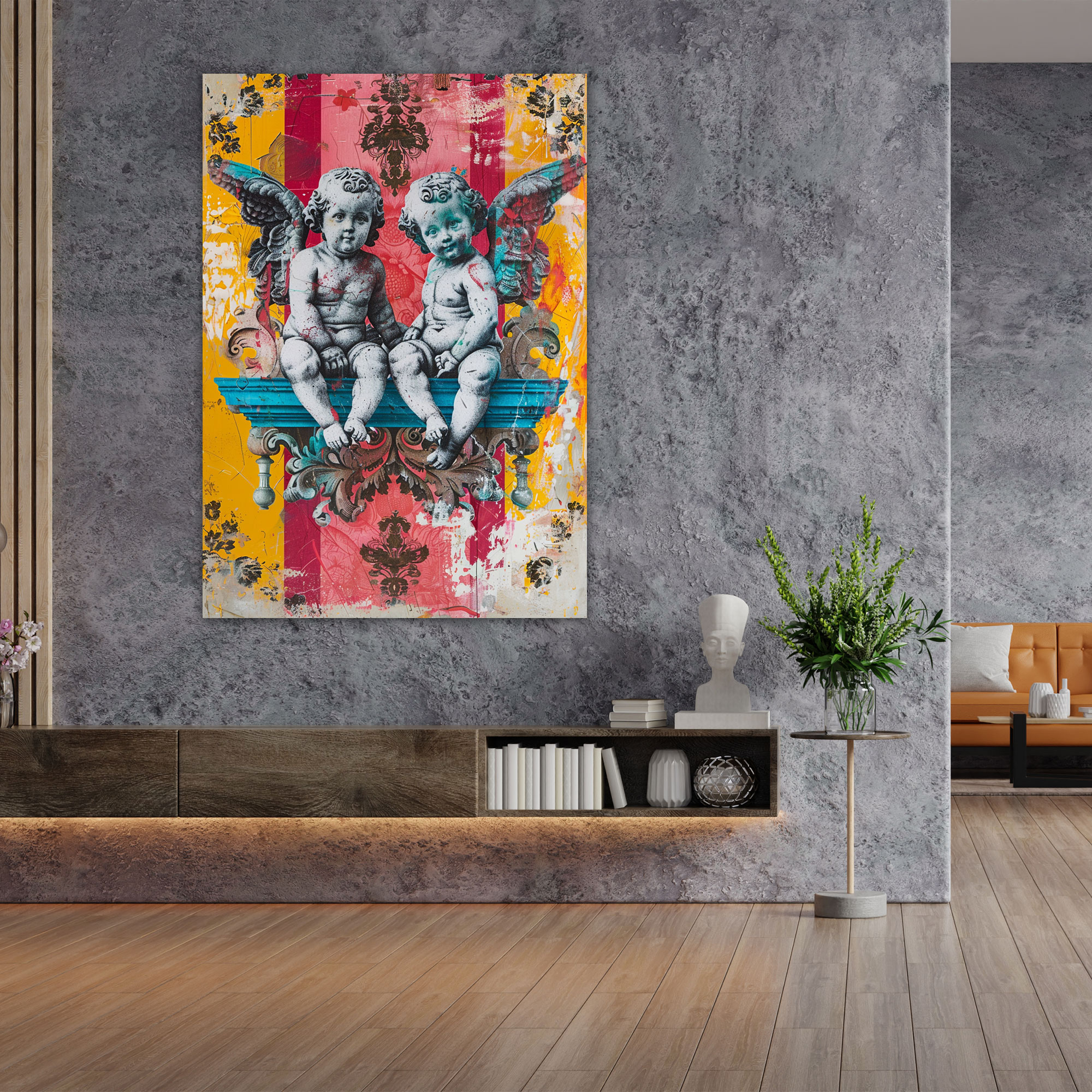Pop Art Barok Melekler Kanvas Tablo - Klasizm ve Popart Klasizmi Pop Art ile Birleştirir Duvar Dekorasyonu Kanvas Duvar Sanatı