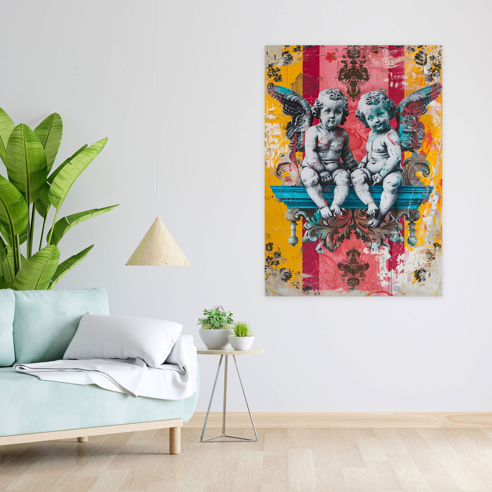 Pop Art Barok Melekler Kanvas Tablo - Klasizm ve Popart Klasizmi Pop Art ile Birleştirir Duvar Dekorasyonu Kanvas Duvar Sanatı