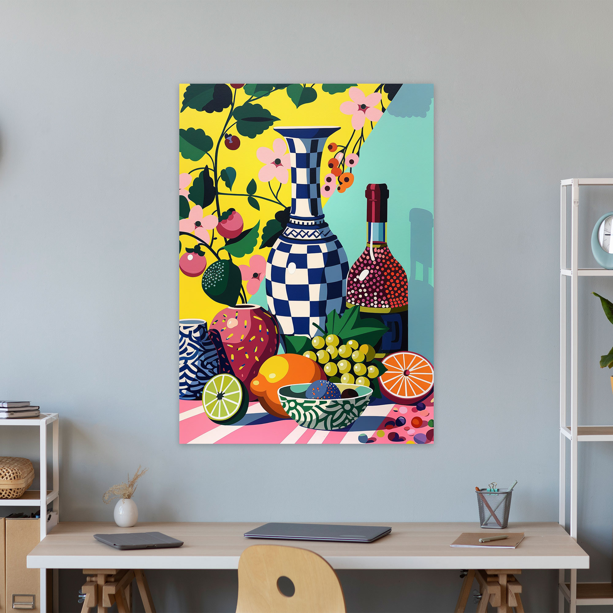Pop Art Still Life Vases And Fruit Wall Decoration - Classicism And Popart, Canvas Wall Art, Canvas, Combine Classicism With Pop Art