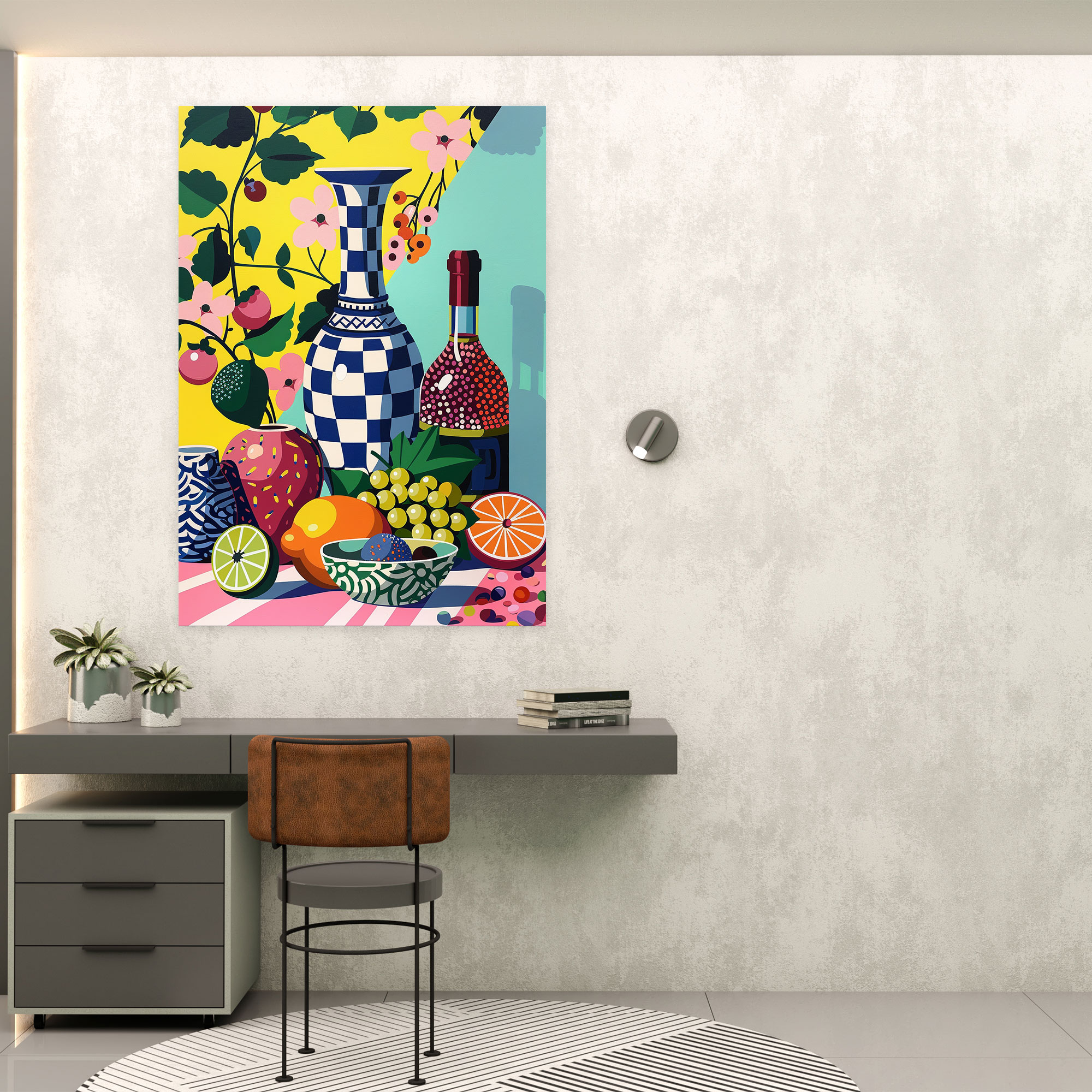 Pop Art Still Life Vases And Fruit Wall Decoration - Classicism And Popart, Canvas Wall Art, Canvas, Combine Classicism With Pop Art