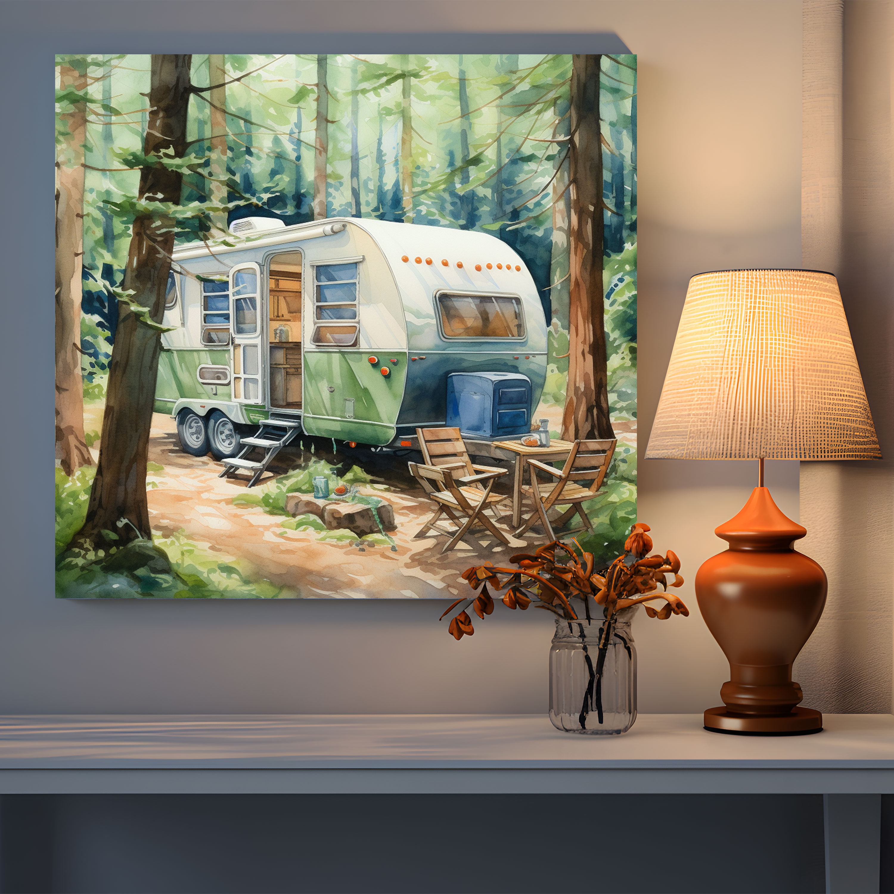 Caravan Wall Art - Serene Caravan Campsite In The Woods - Caravan, Home Decoration, Caravan Campsite, Caravan