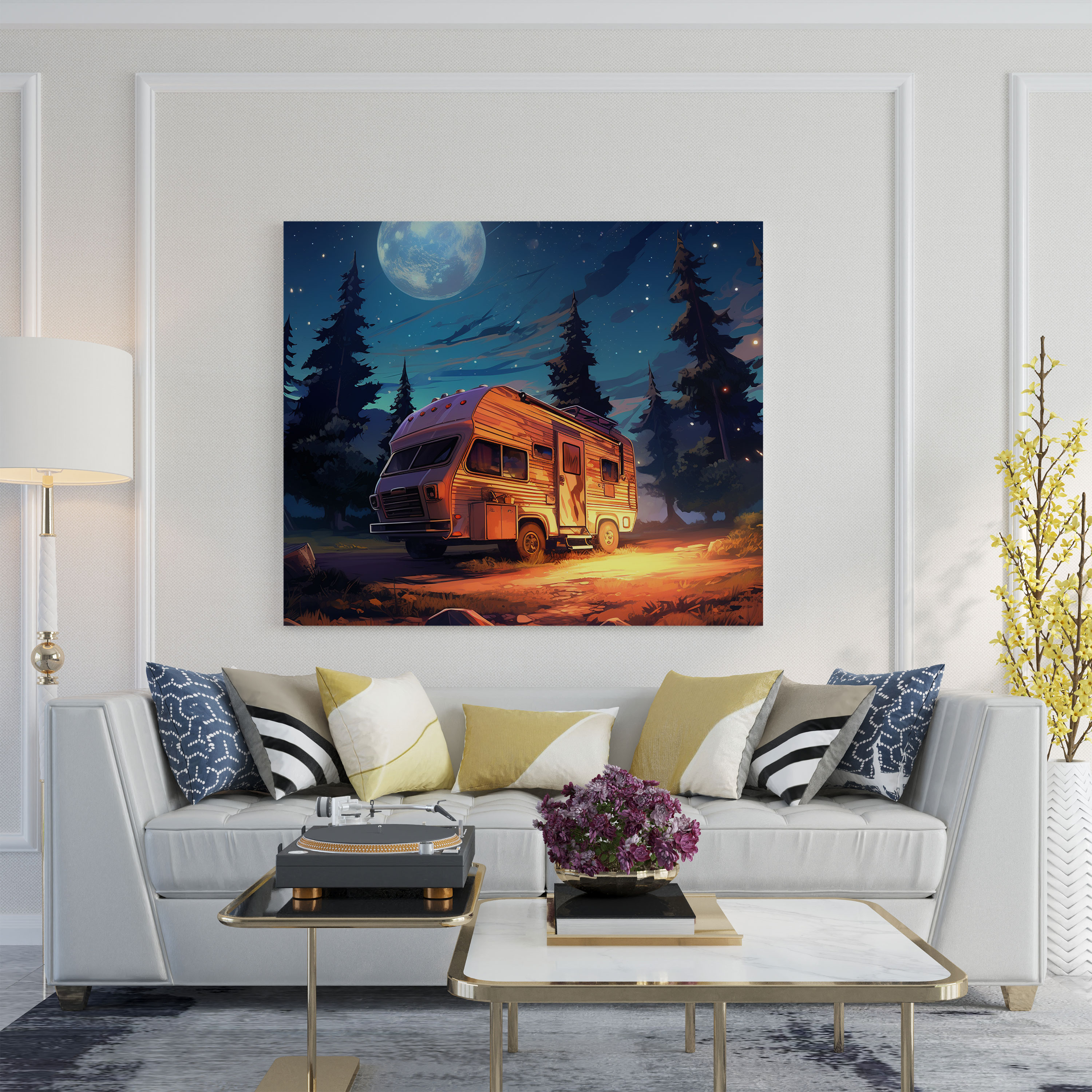 Caravan Canvas Print - Starry Night Adventure - Caravan, Starry Night Sky, Caravan, Awe
