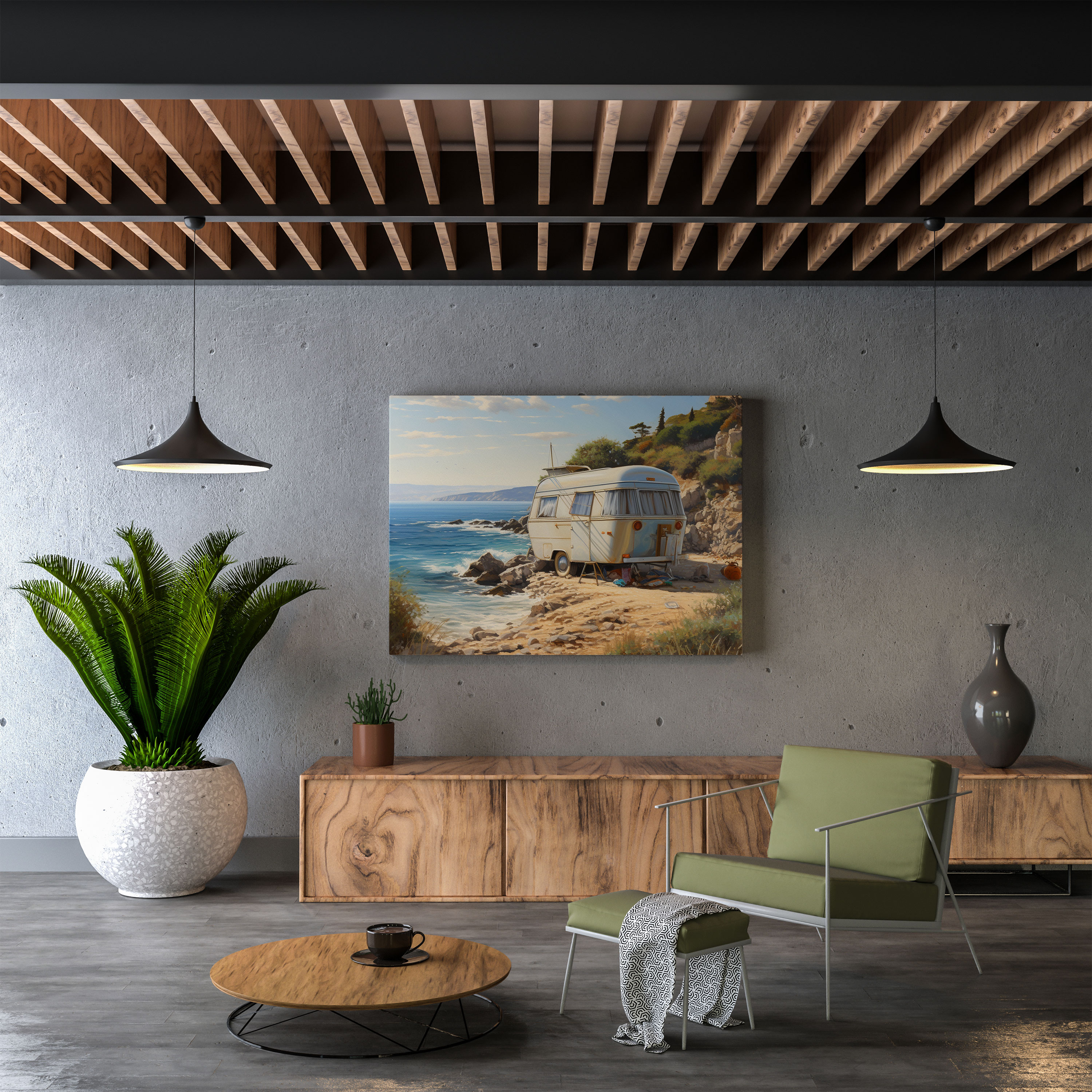 Caravan Wall Art - Serenity By The Coast - Caravan, Wall Art, Realistic Oil Painting, Tranquility