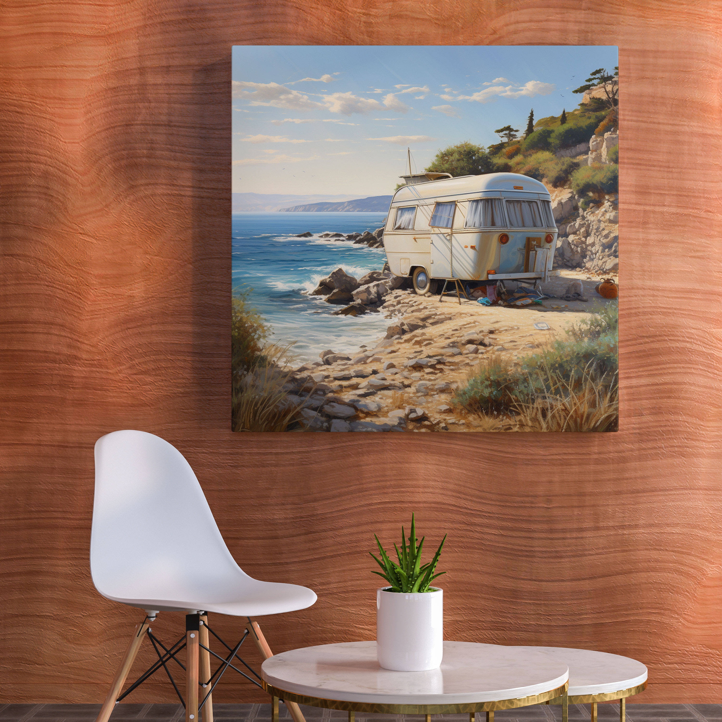 Caravan Wall Art - Serenity By The Coast - Caravan, Wall Art, Realistic Oil Painting, Tranquility
