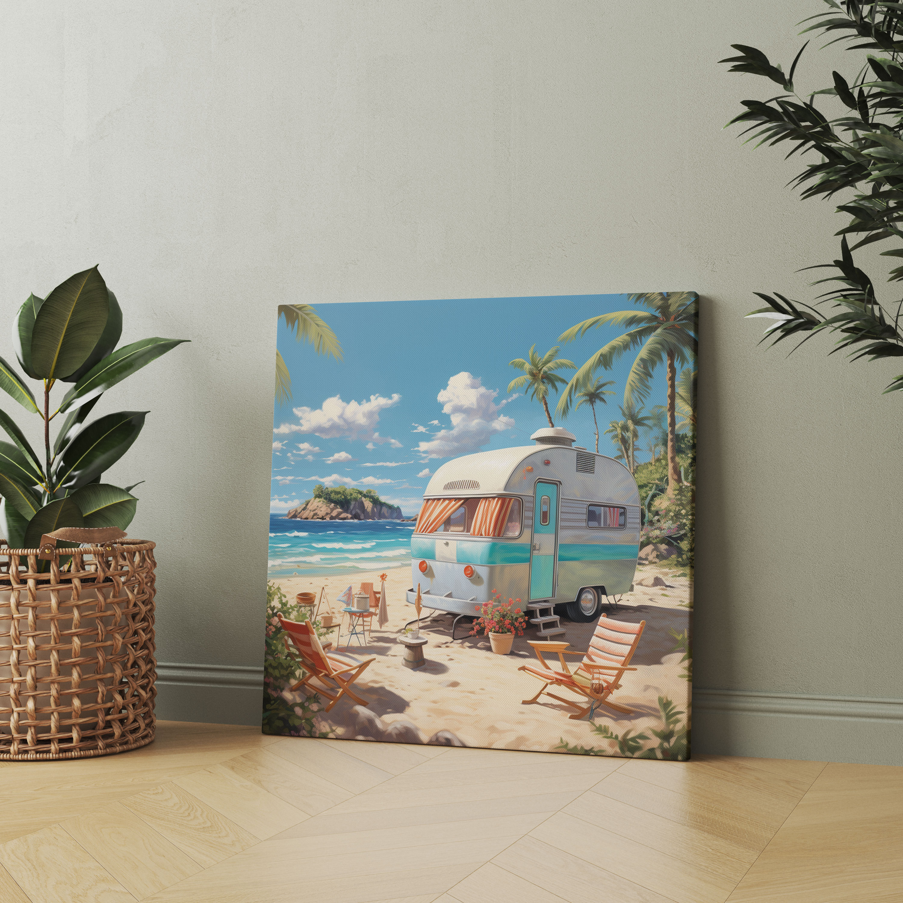 Caravan Canvas Print - Vintage Seaside Wall Art - Caravan, Canvas, Canvas Wall Art, Wall Art