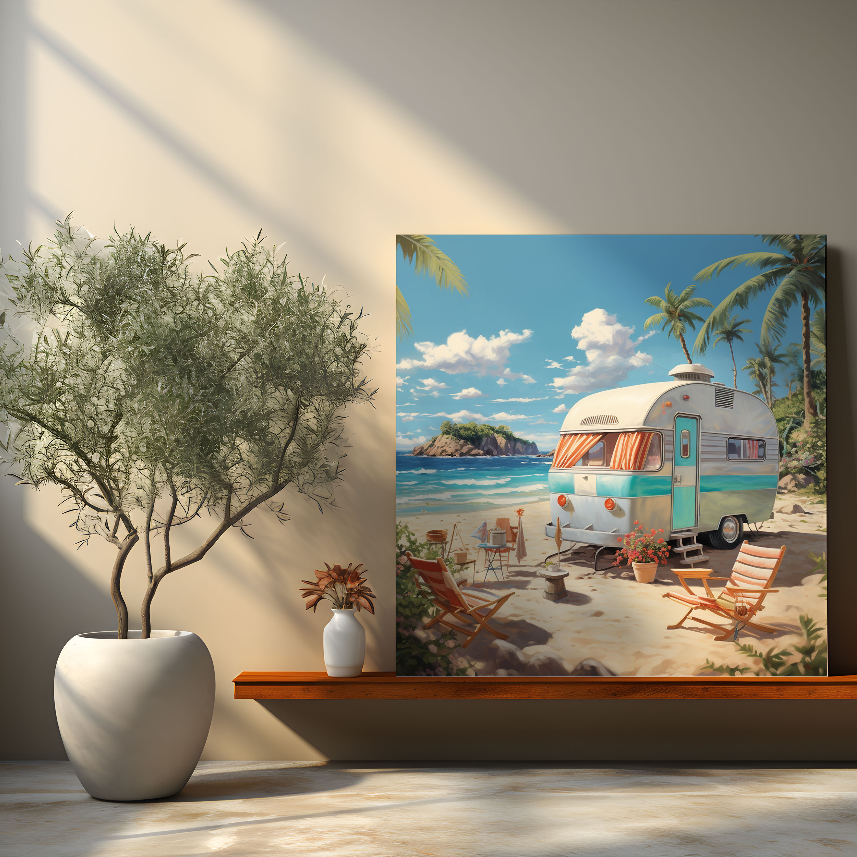 Caravan Canvas Print - Vintage Seaside Wall Art - Caravan, Canvas, Canvas Wall Art, Wall Art