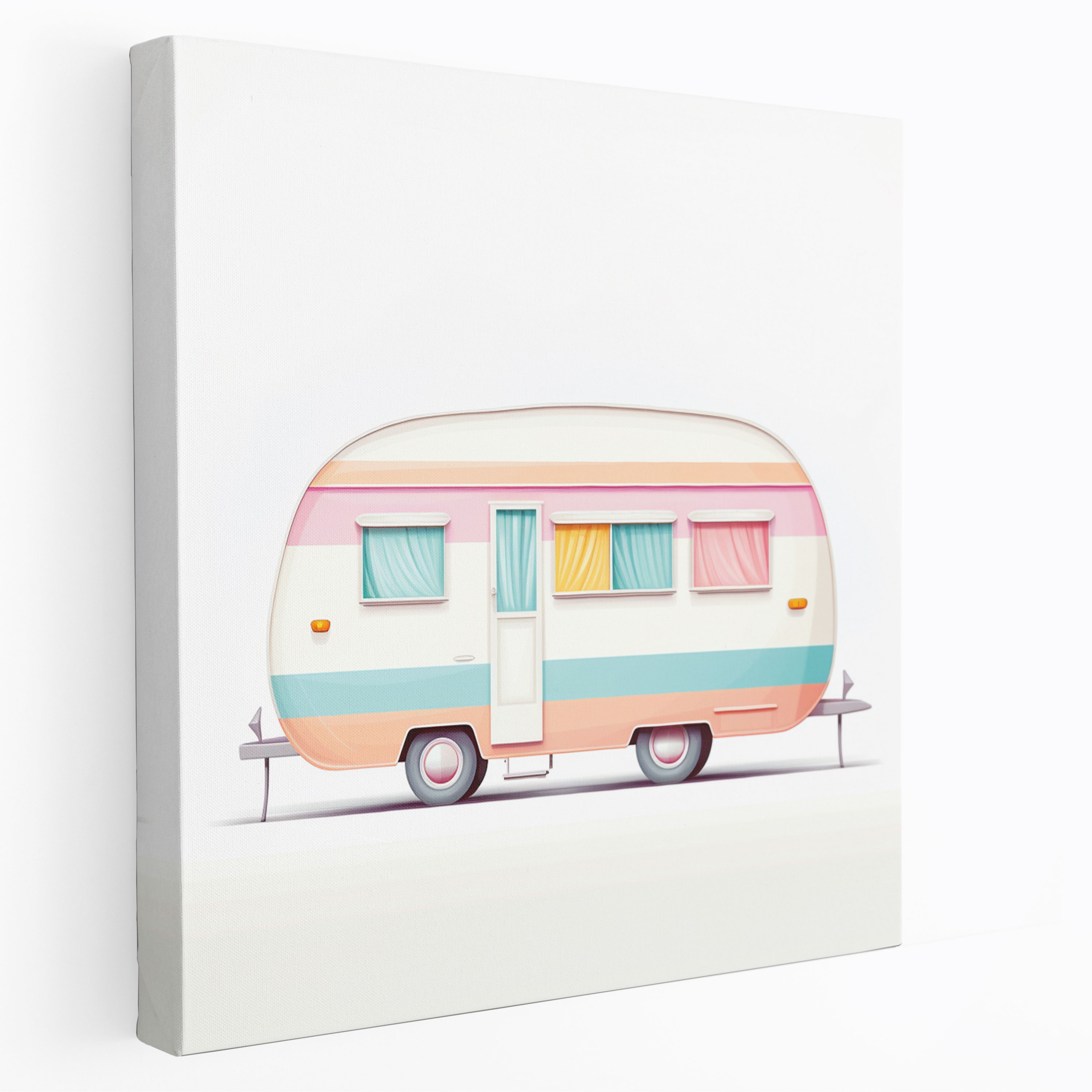 Leinwandbild Wohnwagen - Minimalistische Bunte Wandkunst - Wohnwagen Leinwandbild Wohnkultur Wandkunst