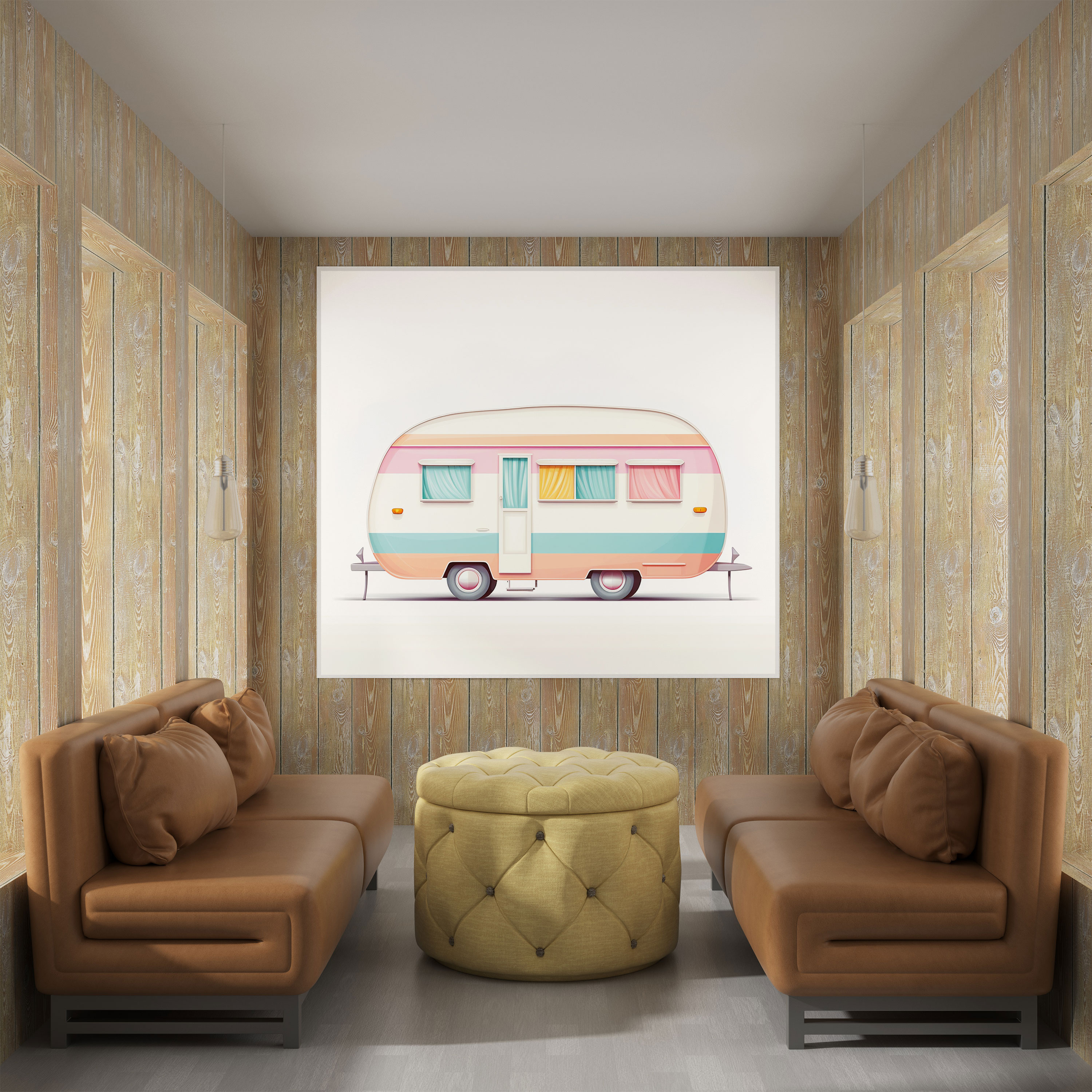Leinwandbild Wohnwagen - Minimalistische Bunte Wandkunst - Wohnwagen Leinwandbild Wohnkultur Wandkunst