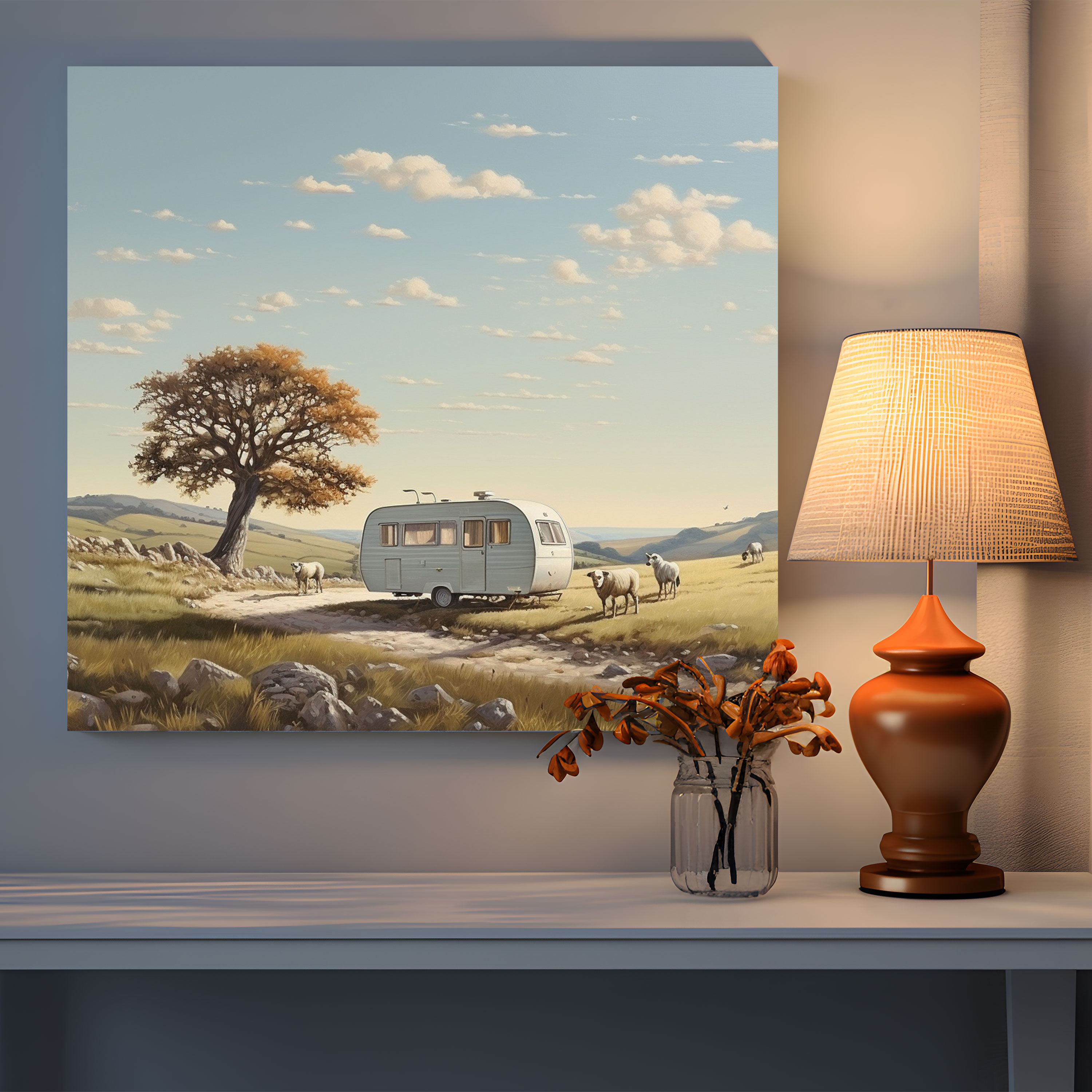 Caravan Canvas Print - Serene Countryside Wall Art - Caravan, Canvas, Wall Art, Home Decoration