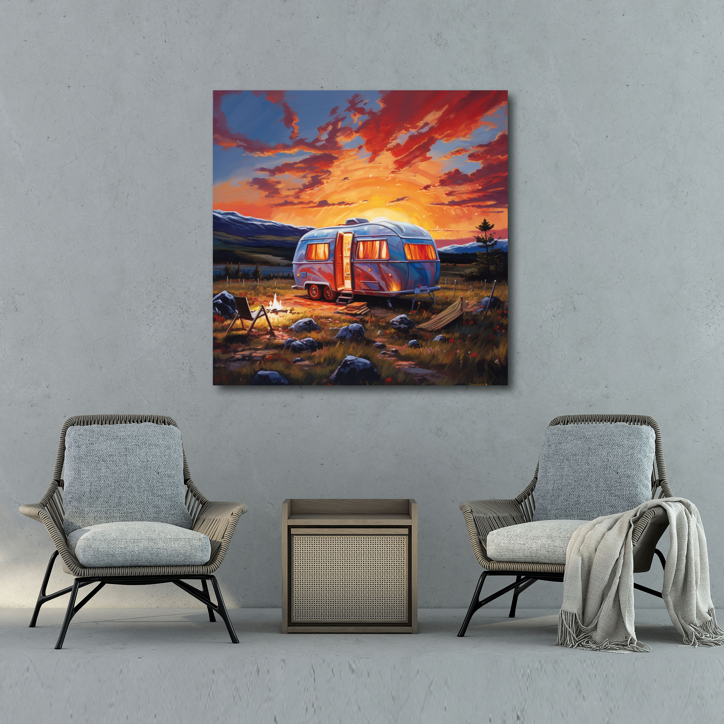 Caravan Canvas Print - Contemporary Sunset Wall Art - Caravan, Caravan Canvas Print, Canvas Wall Art, Home Decoration