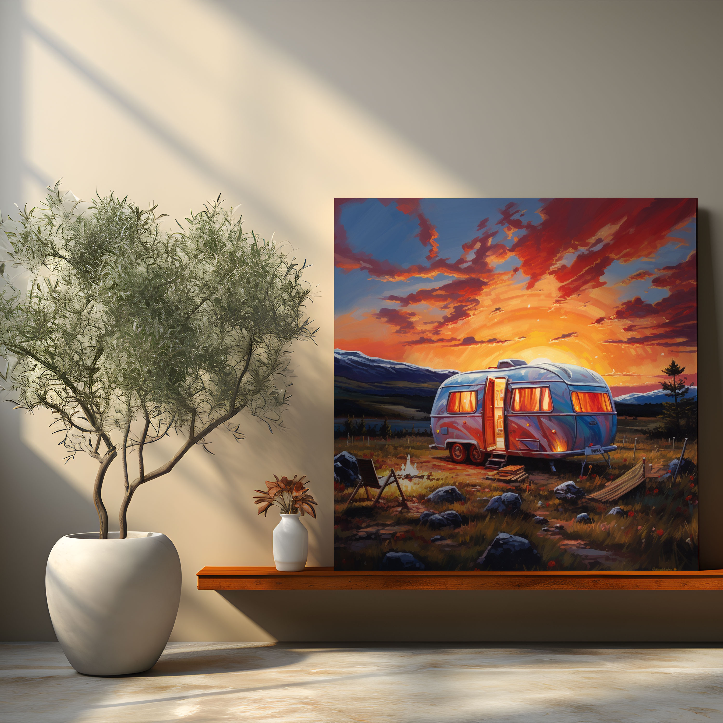 Caravan Canvas Print - Contemporary Sunset Wall Art - Caravan, Caravan Canvas Print, Canvas Wall Art, Home Decoration