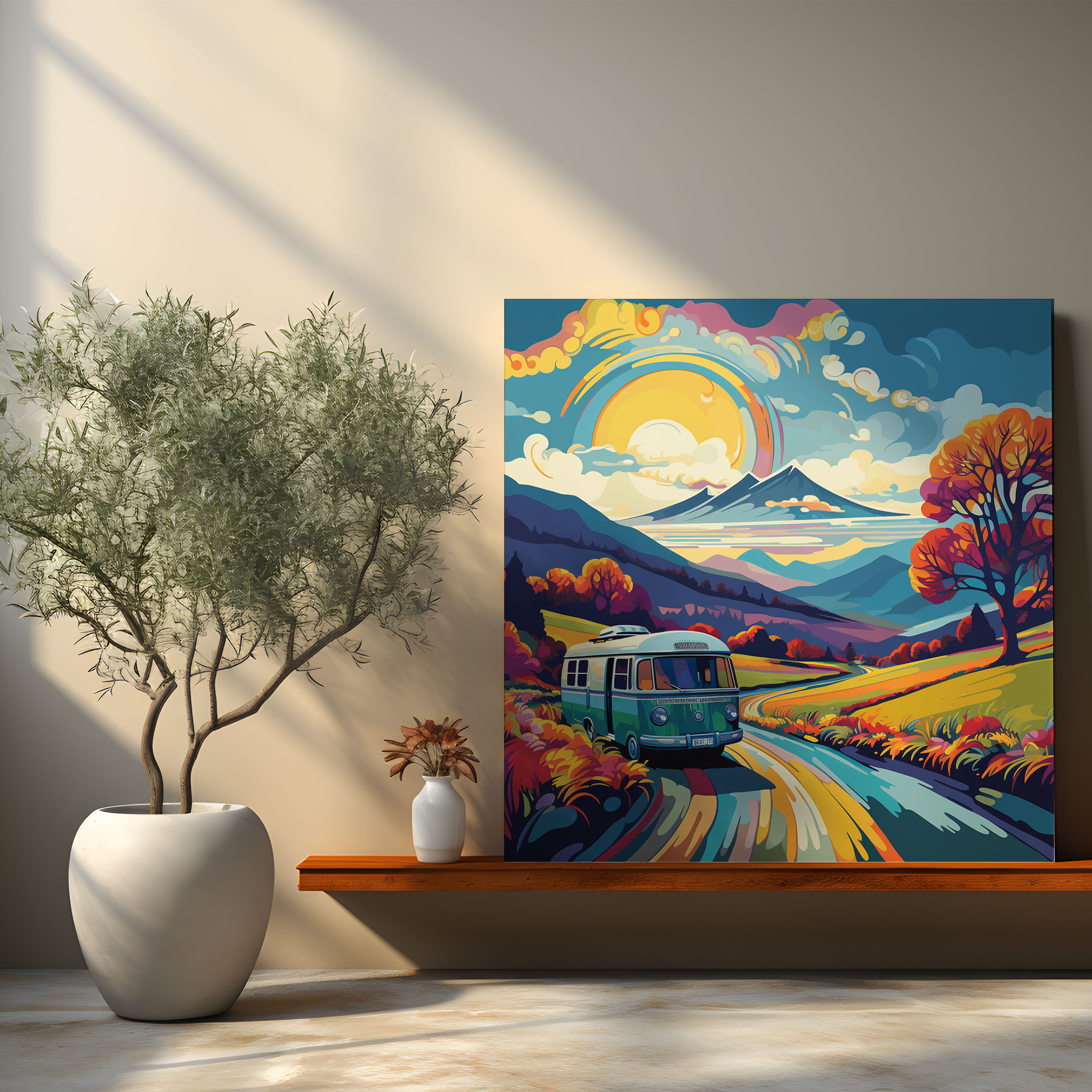 Caravan Canvas Print - Retro Countryside Drive - Caravan, Caravan, Wall Decoration, Playful