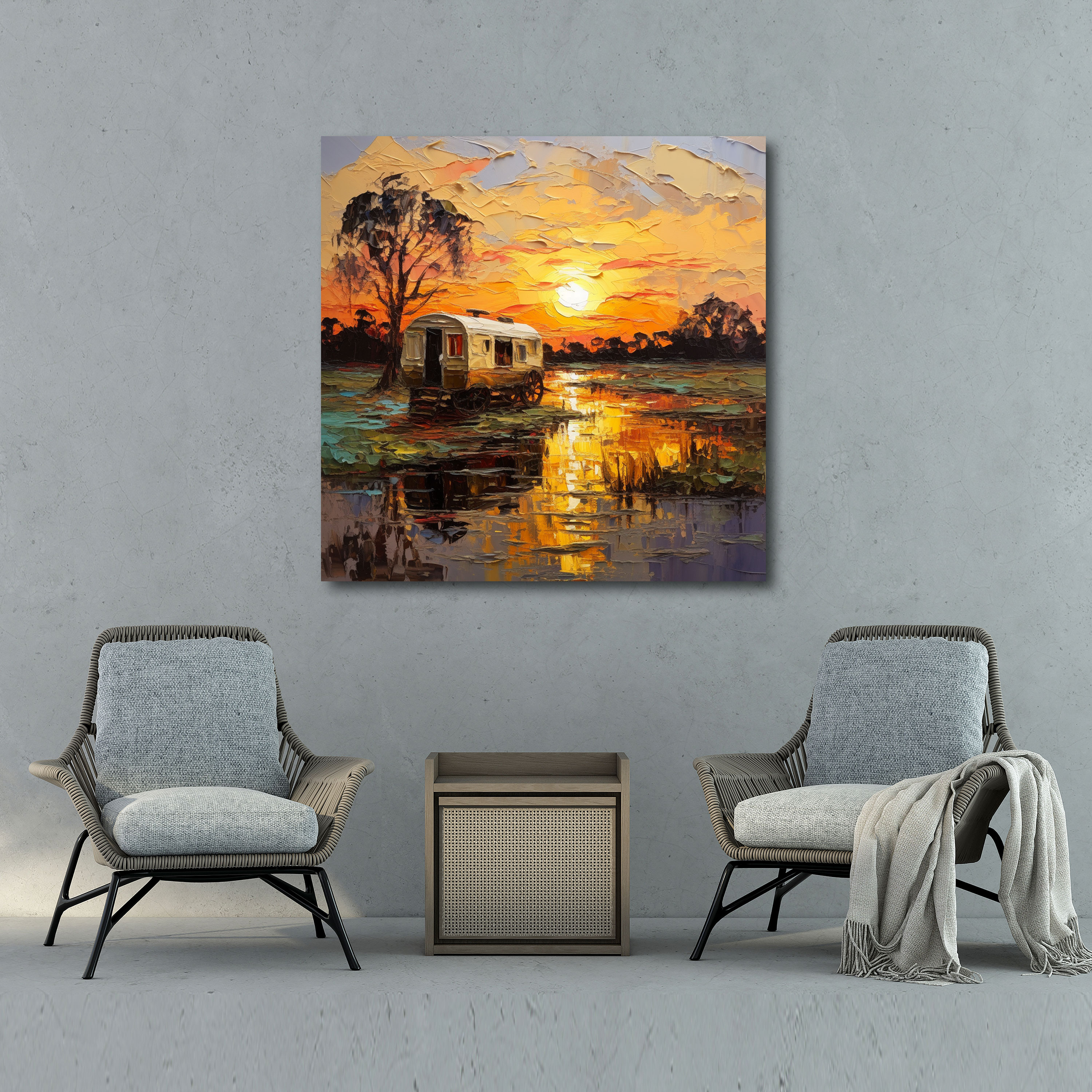 Sunset Caravan Canvas Print - Caravan, Caravan, Wall Decoration, Wall Art