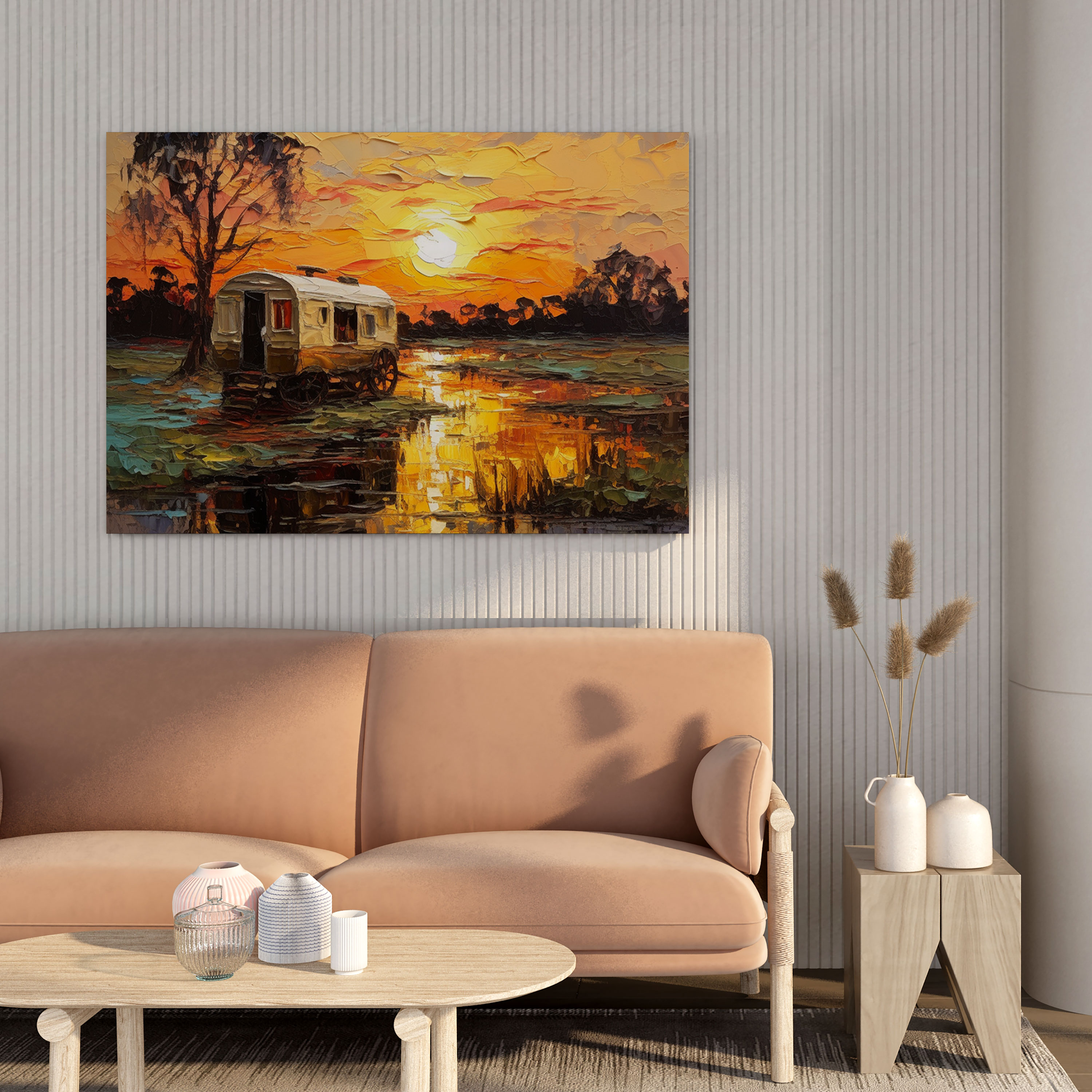 Sunset Caravan Canvas Print - Caravan, Caravan, Wall Decoration, Wall Art