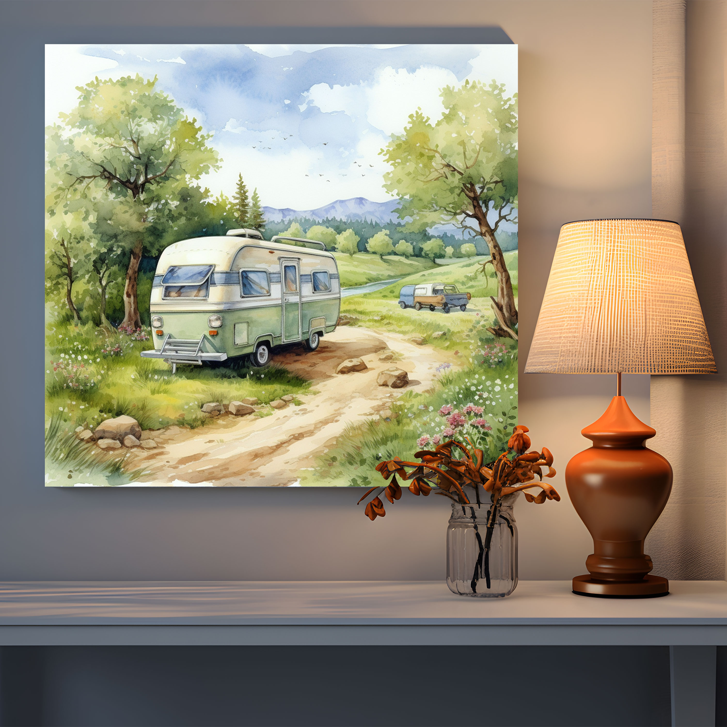 Romantic Caravan Wall Art - Caravan, Winding Roads, Wall Decoration, Canvas