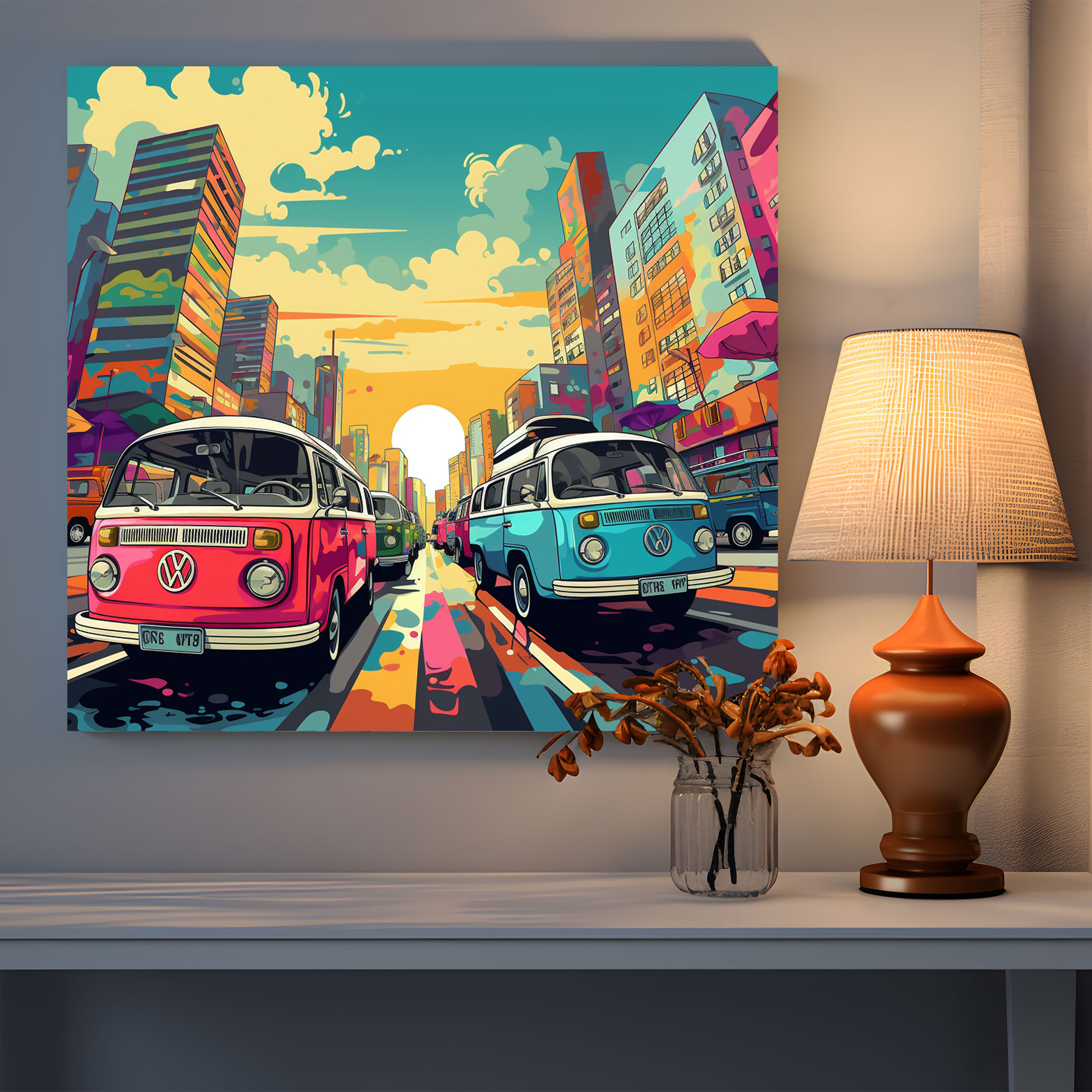 Leinwandbild Retro Campervan Abenteuer - Wohnwagen Leinwand Wandkunst