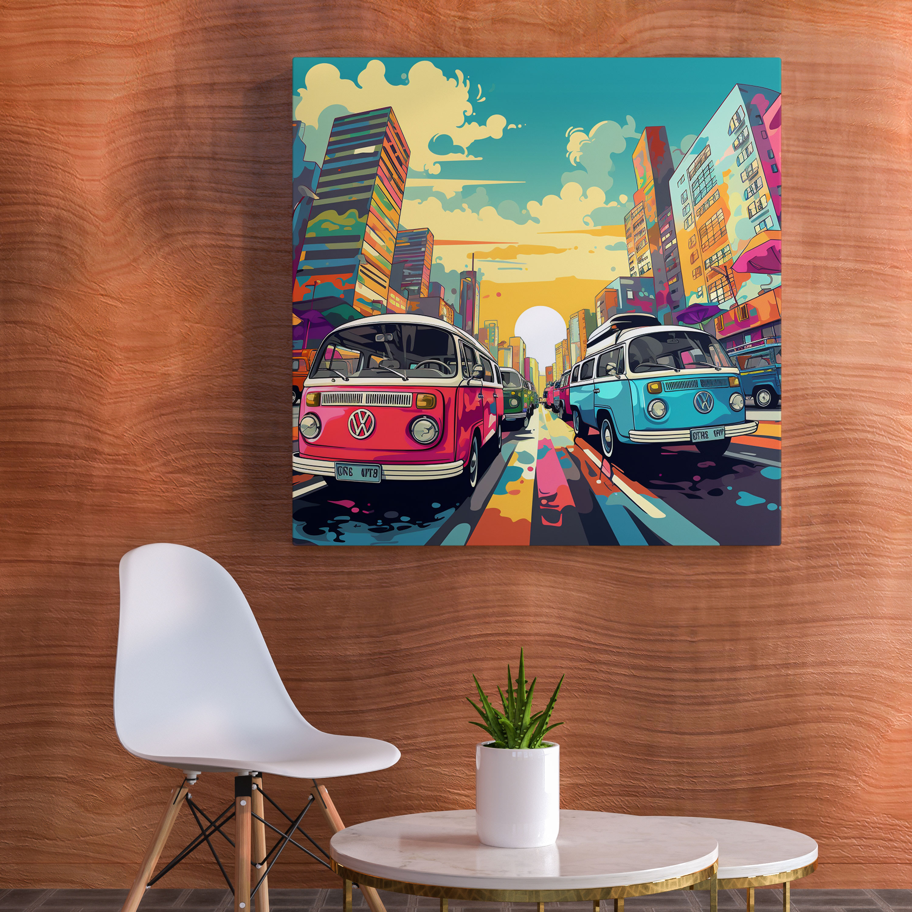 Leinwandbild Retro Campervan Abenteuer - Wohnwagen Leinwand Wandkunst