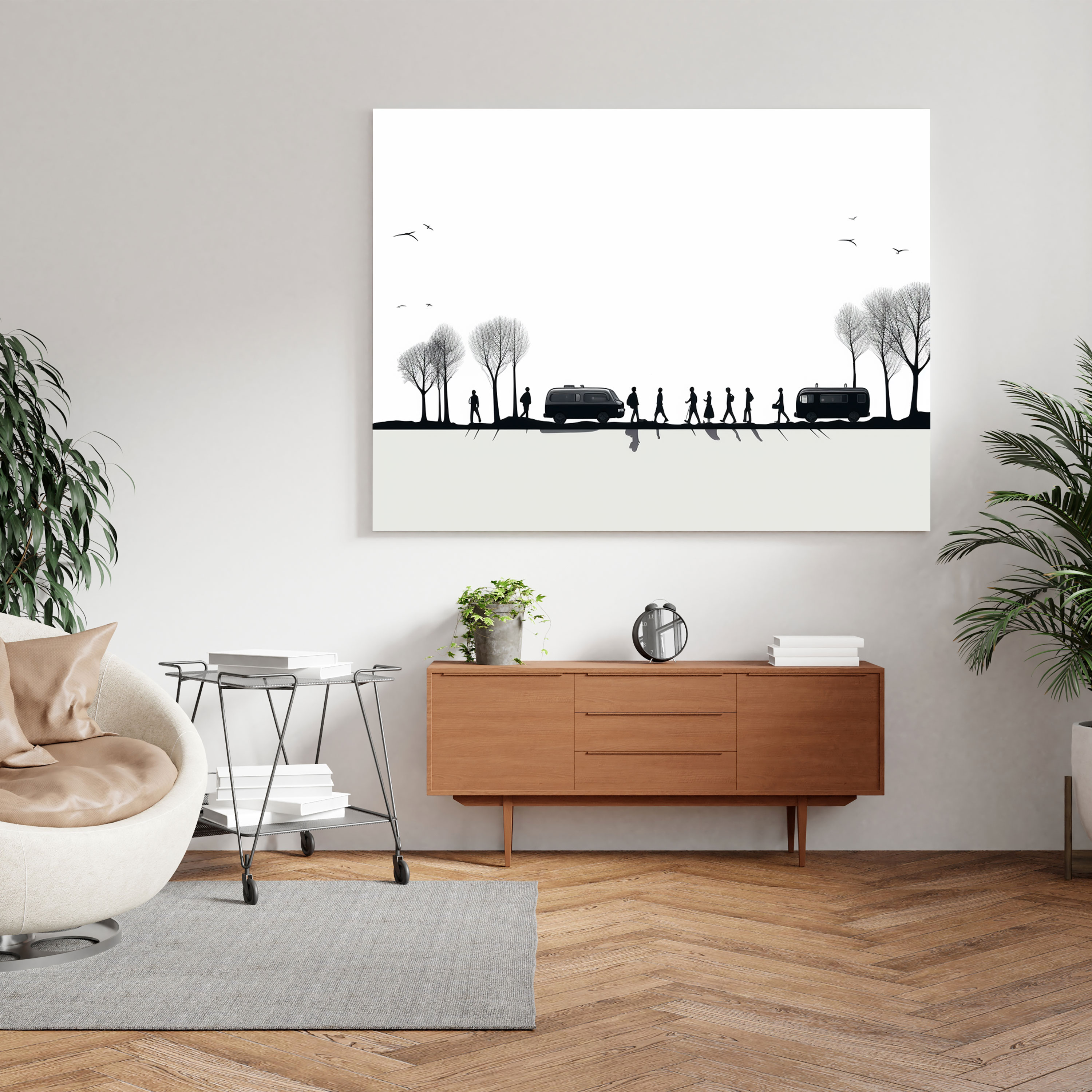 Minimalistisches Wohnwagen-Reise Leinwandbild - Wohnwagen Leinwand minimalistische Linienzeichnung Wanddekoration