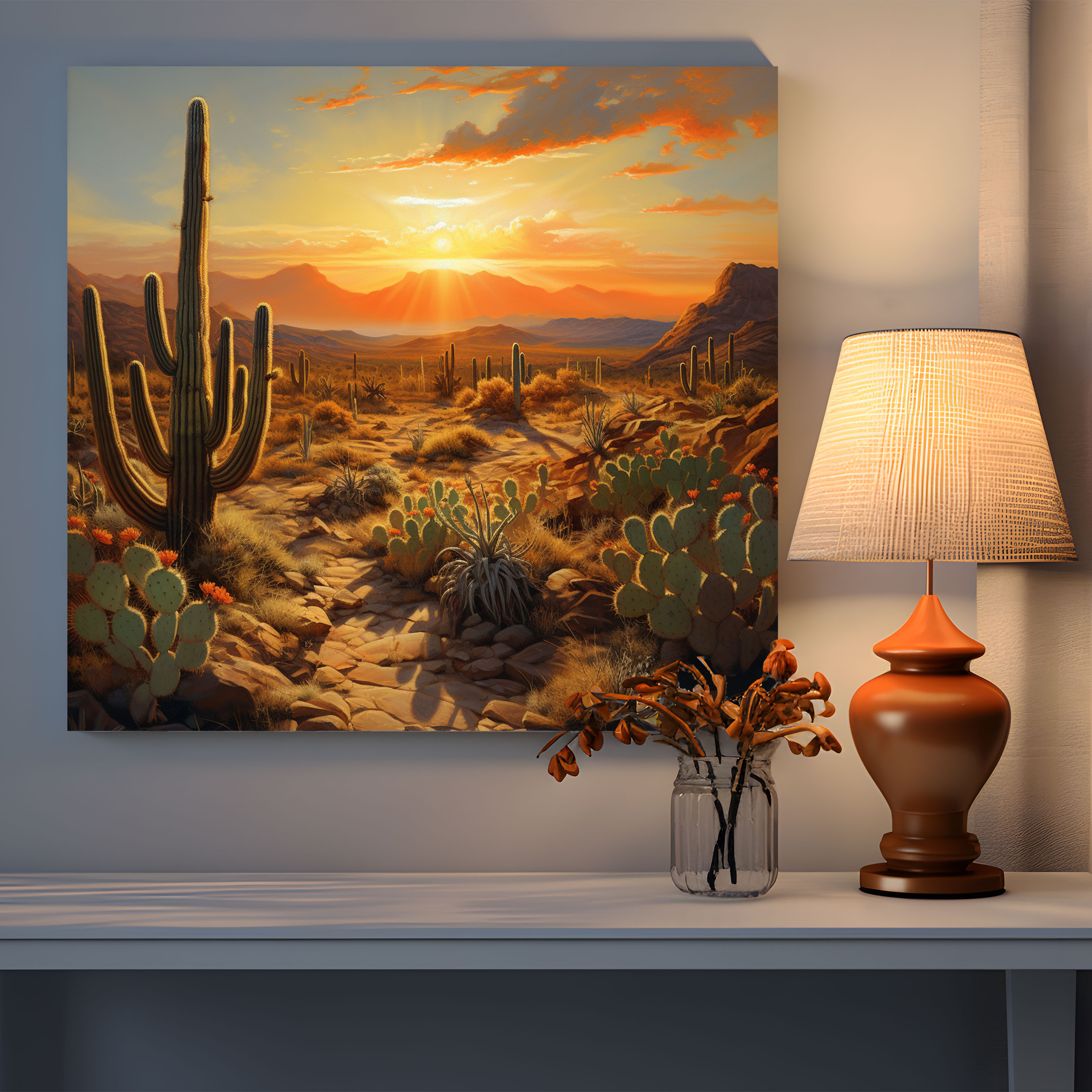 Cactus Canvas Print - Tranquil Desert Sunset Wall Art - Cactus, Desert Landscape, Cactus Canvas Print, Canvas Wall Art