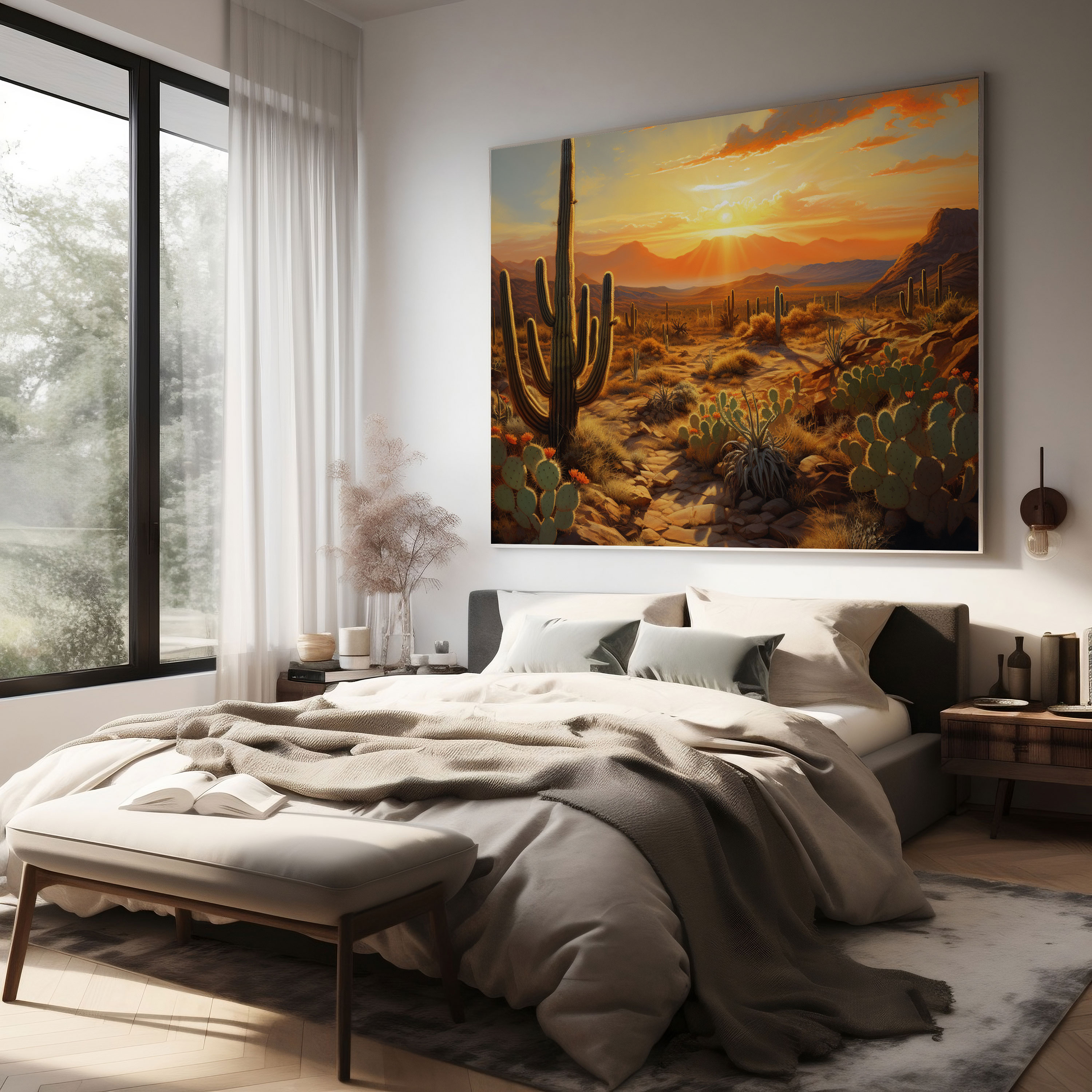 Cactus Canvas Print - Tranquil Desert Sunset Wall Art - Cactus, Desert Landscape, Cactus Canvas Print, Canvas Wall Art