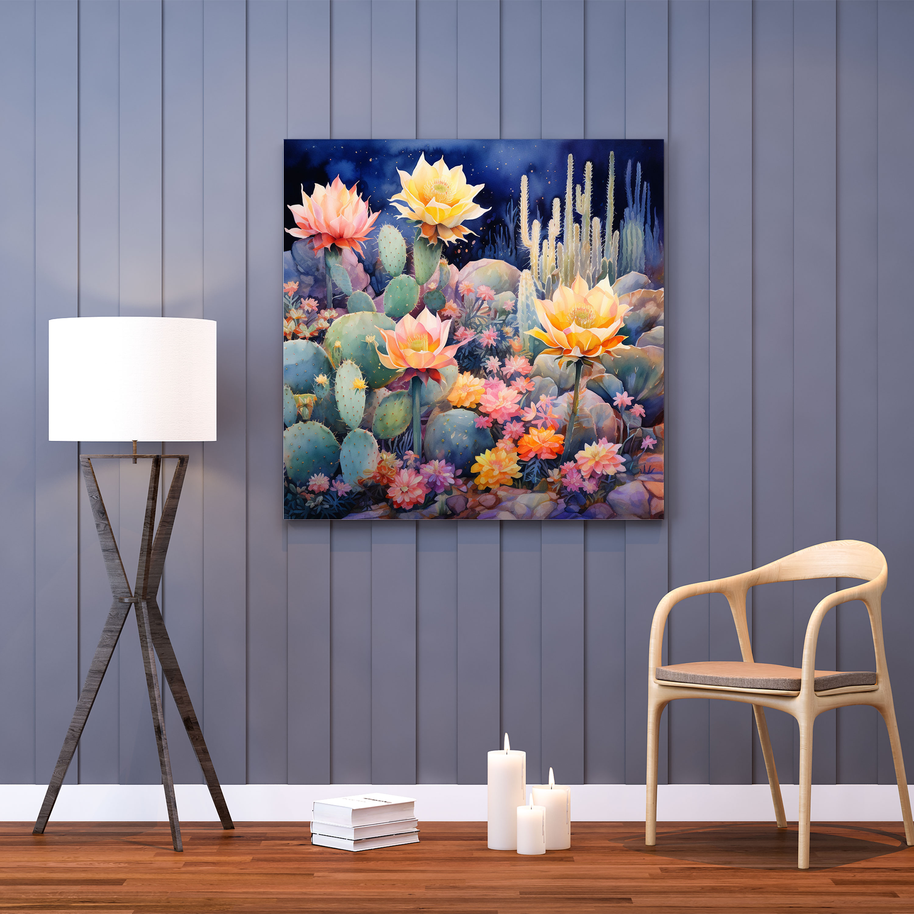 Cactus Canvas Print - Dreamy Watercolor Garden Wall Art - Cactus, Wall Decoration, Vibrant Flowers, Dreamy Watercolor Painting