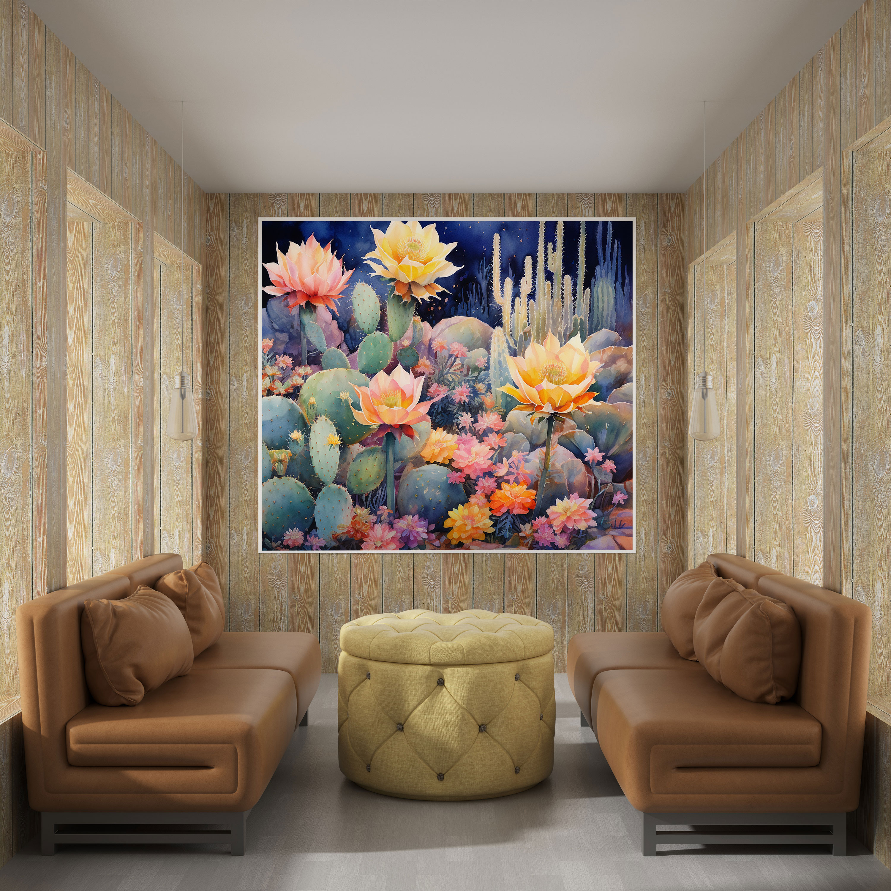 Cactus Canvas Print - Dreamy Watercolor Garden Wall Art - Cactus, Wall Decoration, Vibrant Flowers, Dreamy Watercolor Painting