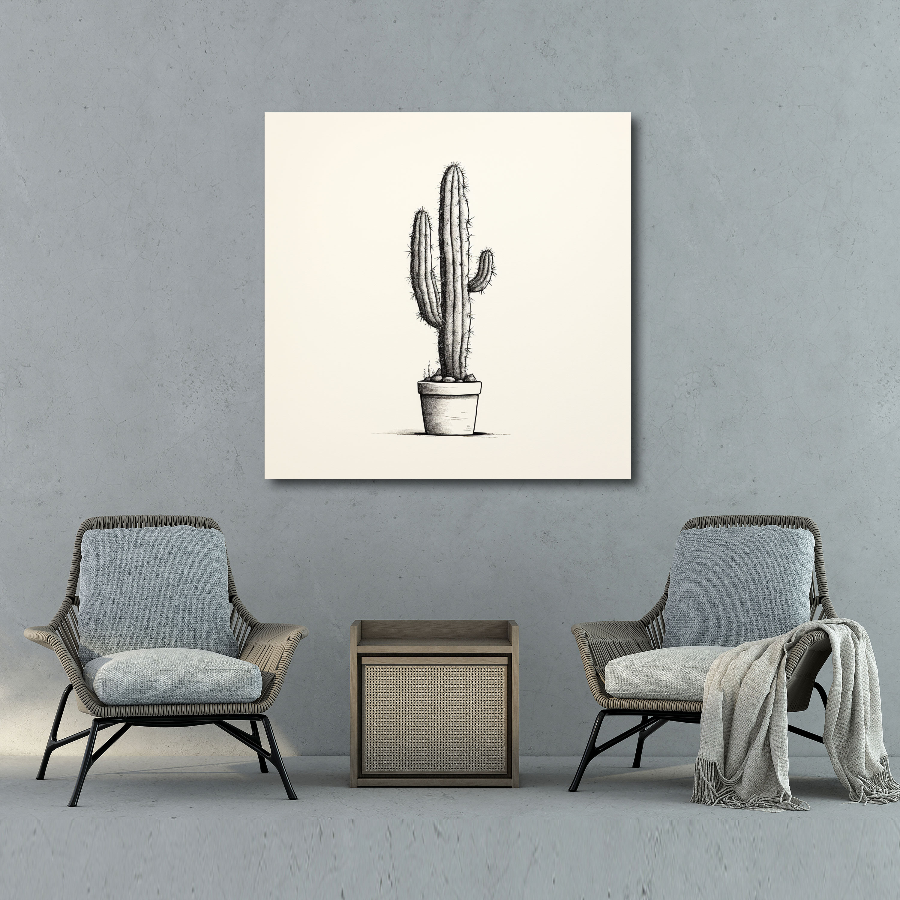 Cactus Canvas Print - Minimalist Sketch Wall Art - Cactus, Wall Art, Wall Decoration, Cactus Against White Background