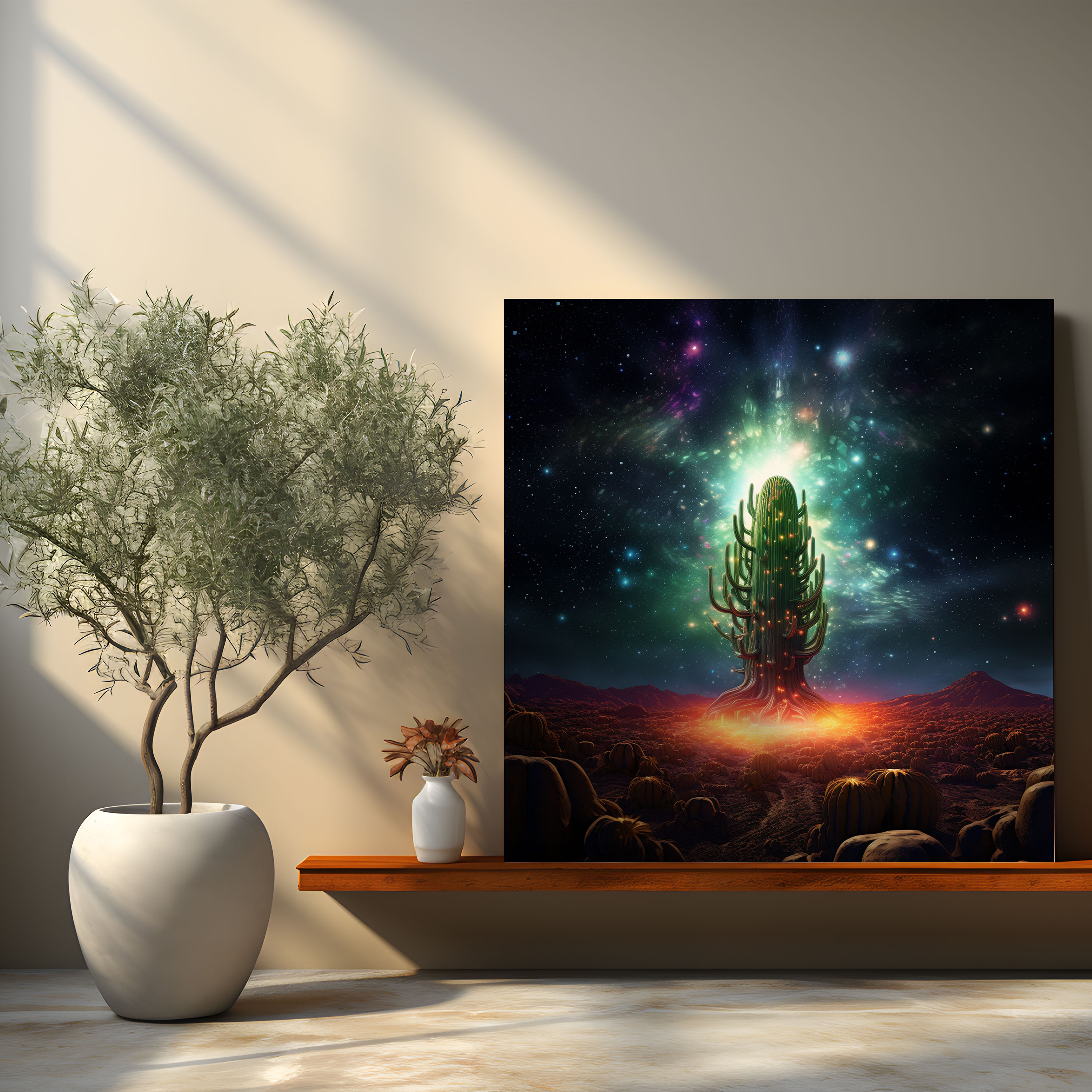 Cosmic Cactus Wall Art - Cactus, Galaxy, Wall Art, Canvas Wall Art