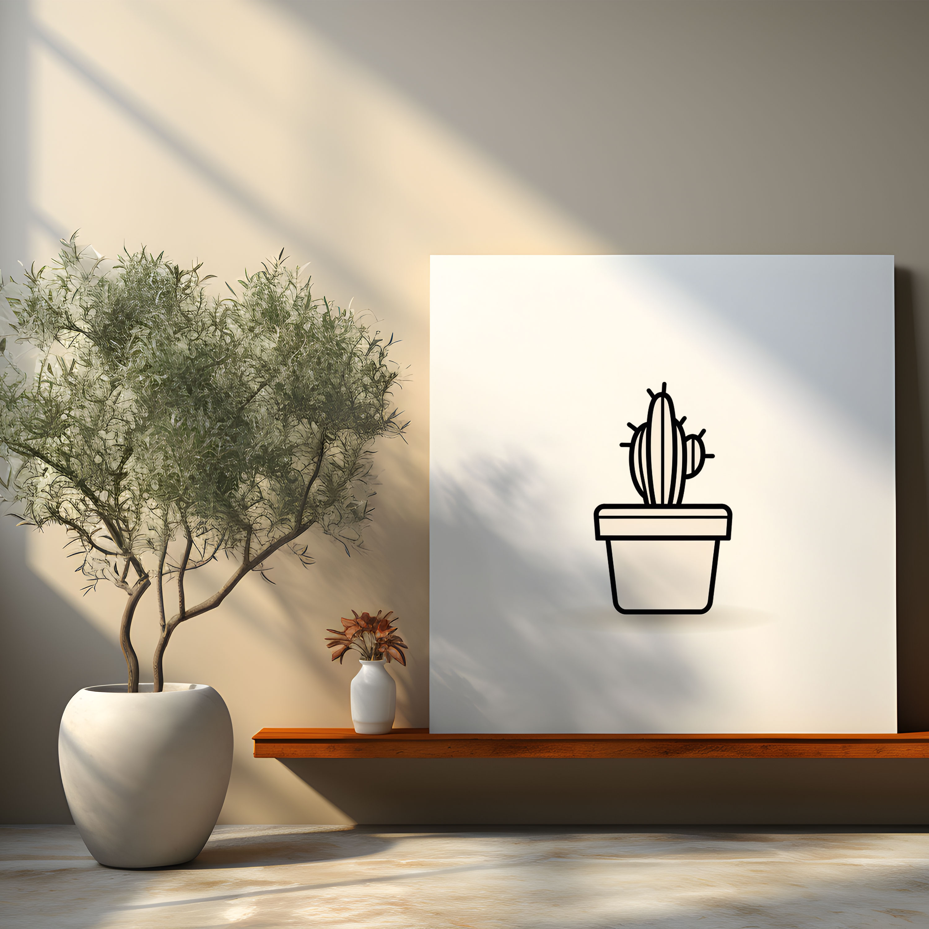 Minimal Cactus Wall Decoration - Cactus, Elegant, Simple, Canvas Print