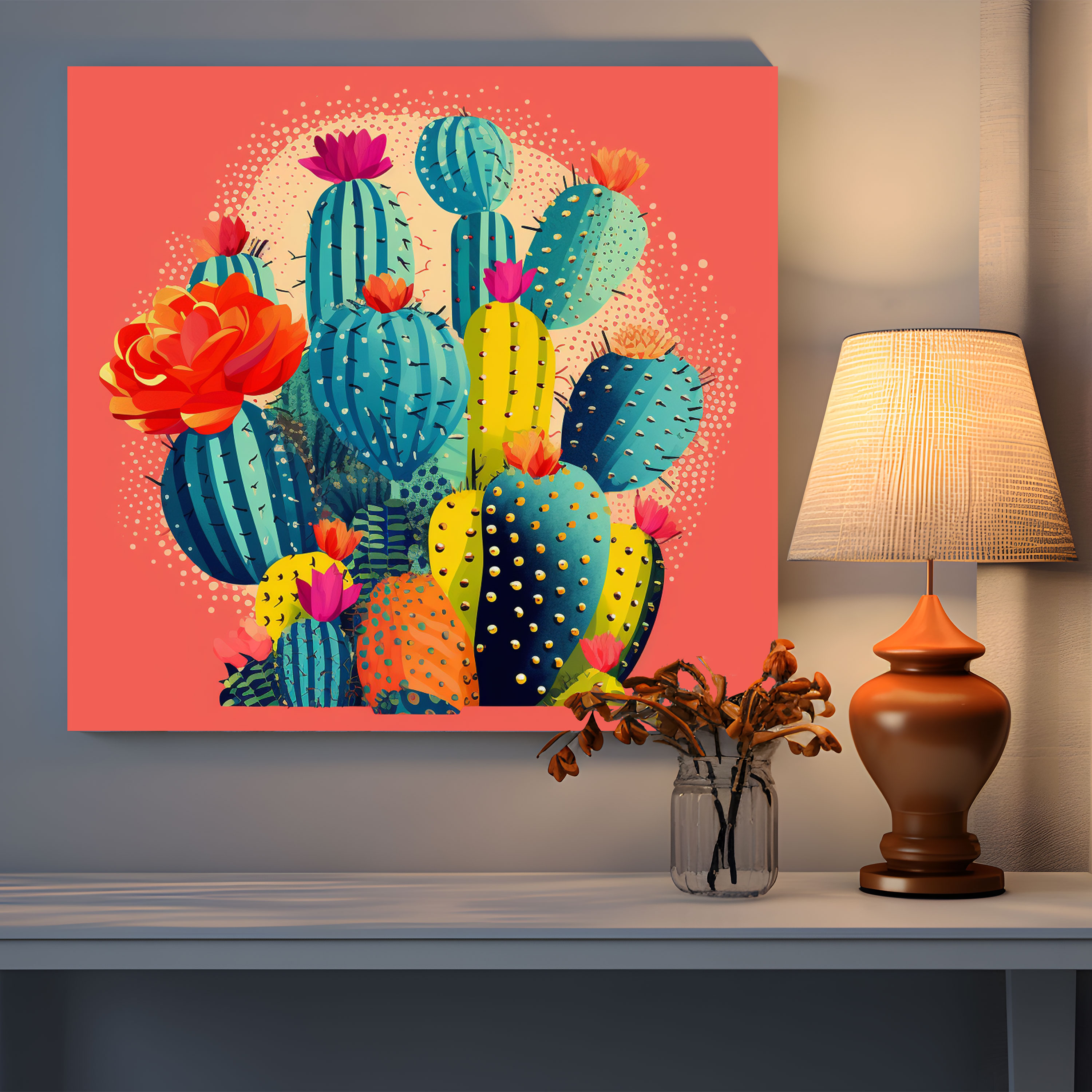 Funky Cactus Wall Art - Cactus, Wall Decoration, Wall Art, Canvas Wall Art