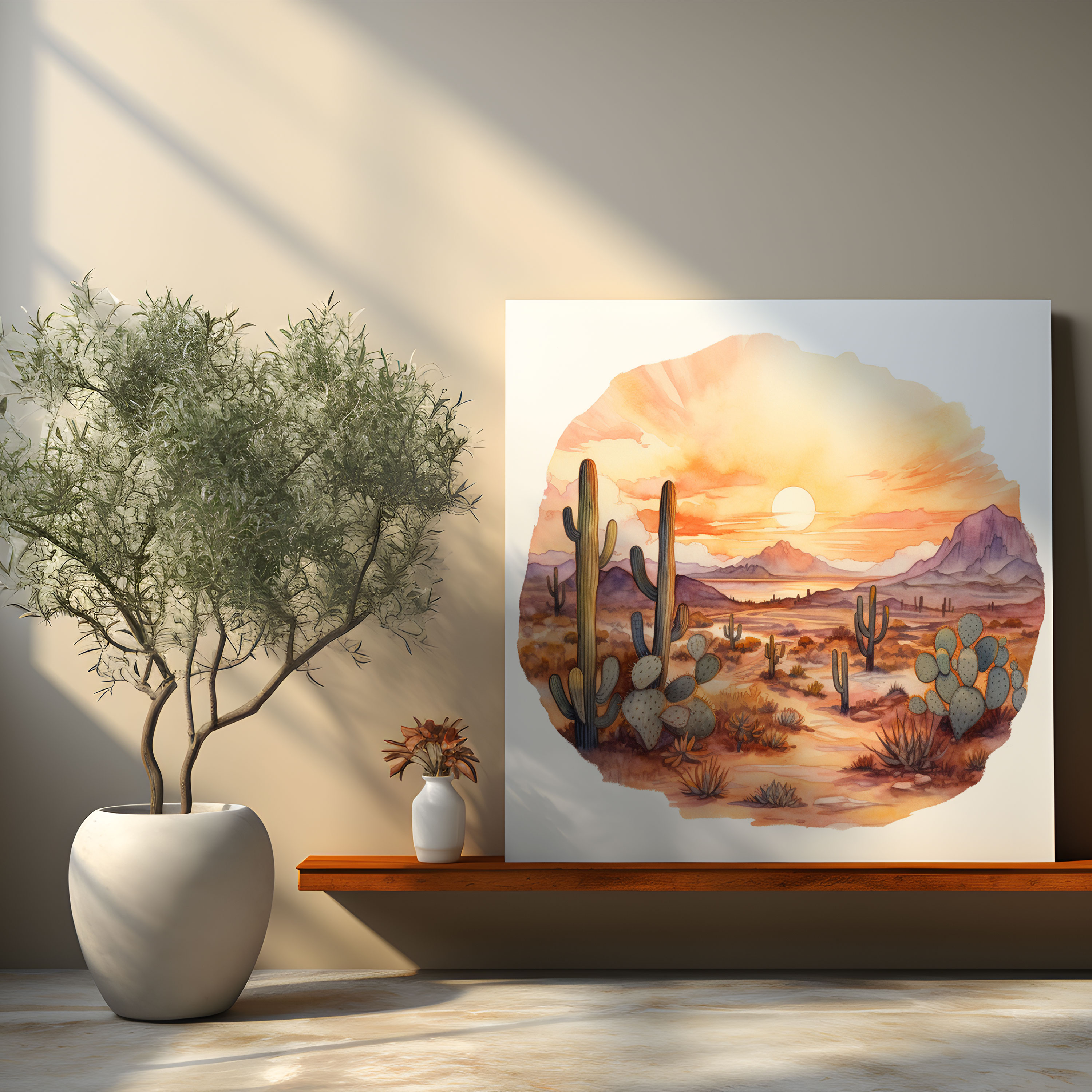 Desert Sunset Canvas Print - Cactus, Canvas Wall Art, Rustic, Serene