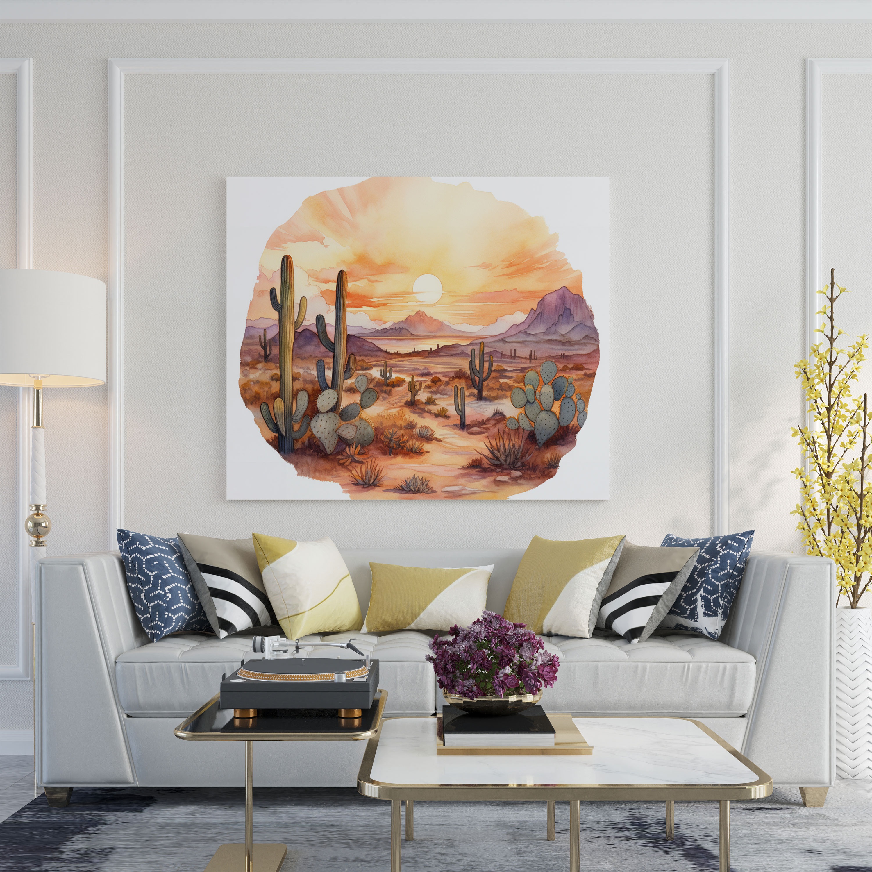 Desert Sunset Canvas Print - Cactus, Canvas Wall Art, Rustic, Serene