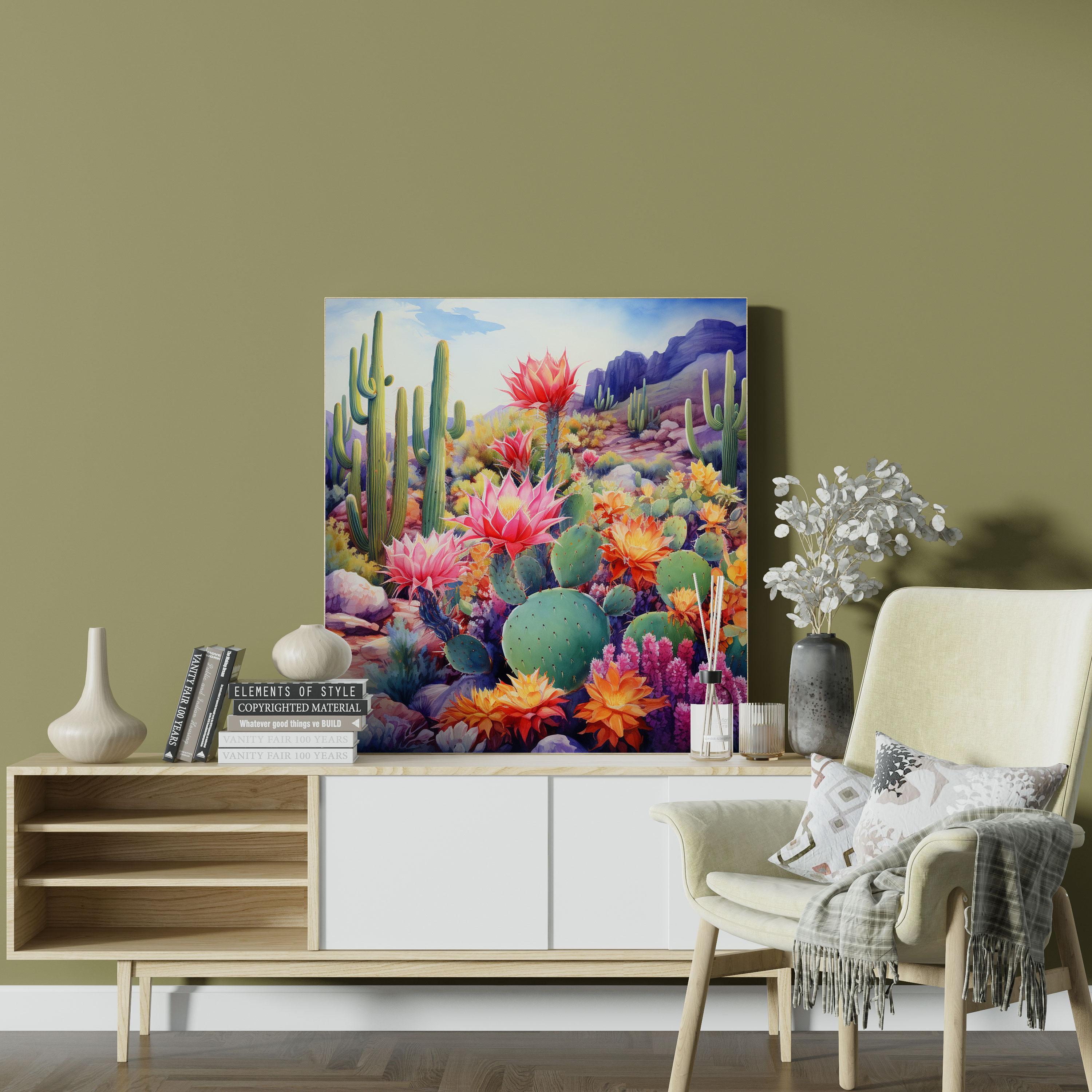 Cactus Canvas Print - Vibrant Watercolor Painting - Wall Decoration - Cactus, Blooming Cactus, Cactus, Home Decoration