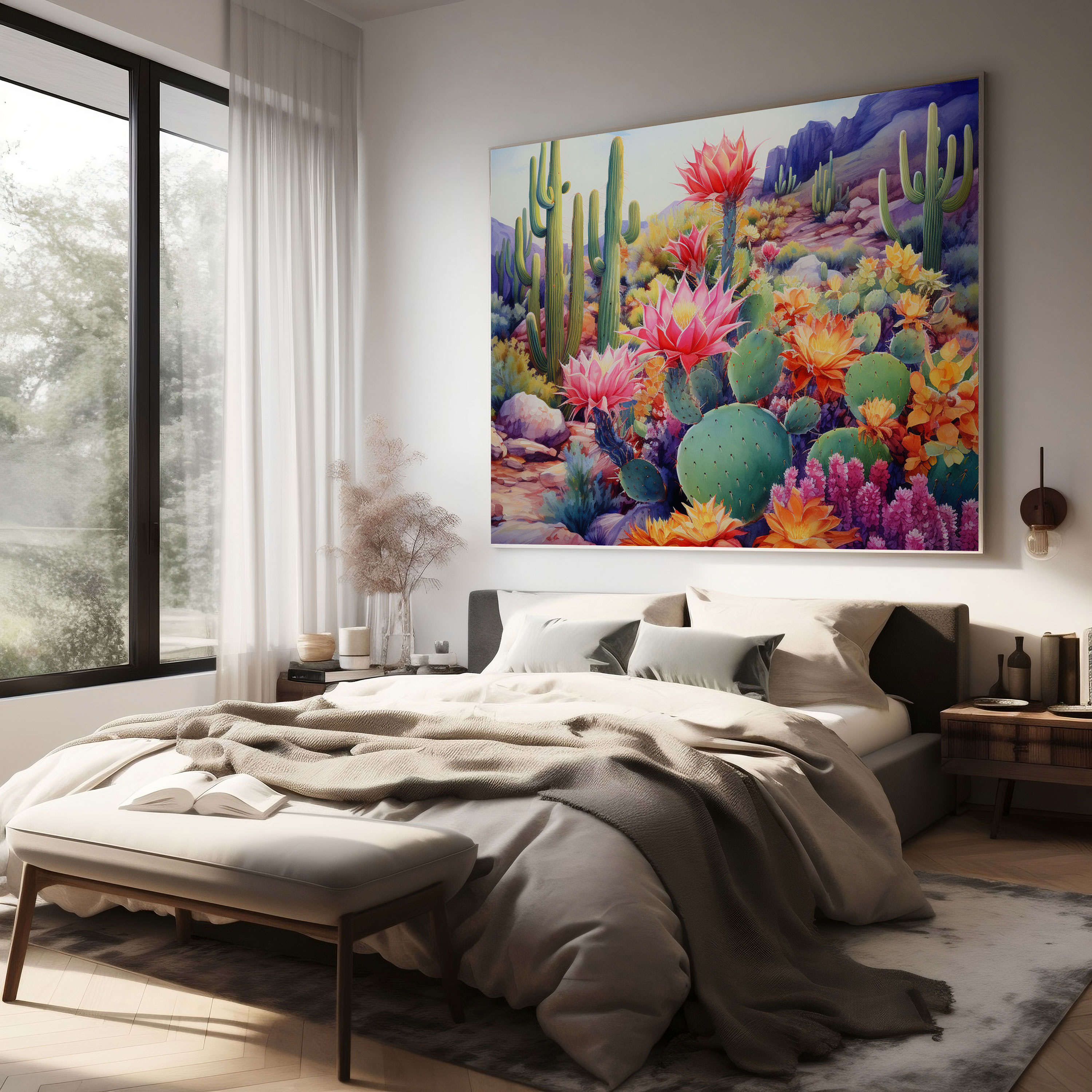 Cactus Canvas Print - Vibrant Watercolor Painting - Wall Decoration - Cactus, Blooming Cactus, Cactus, Home Decoration
