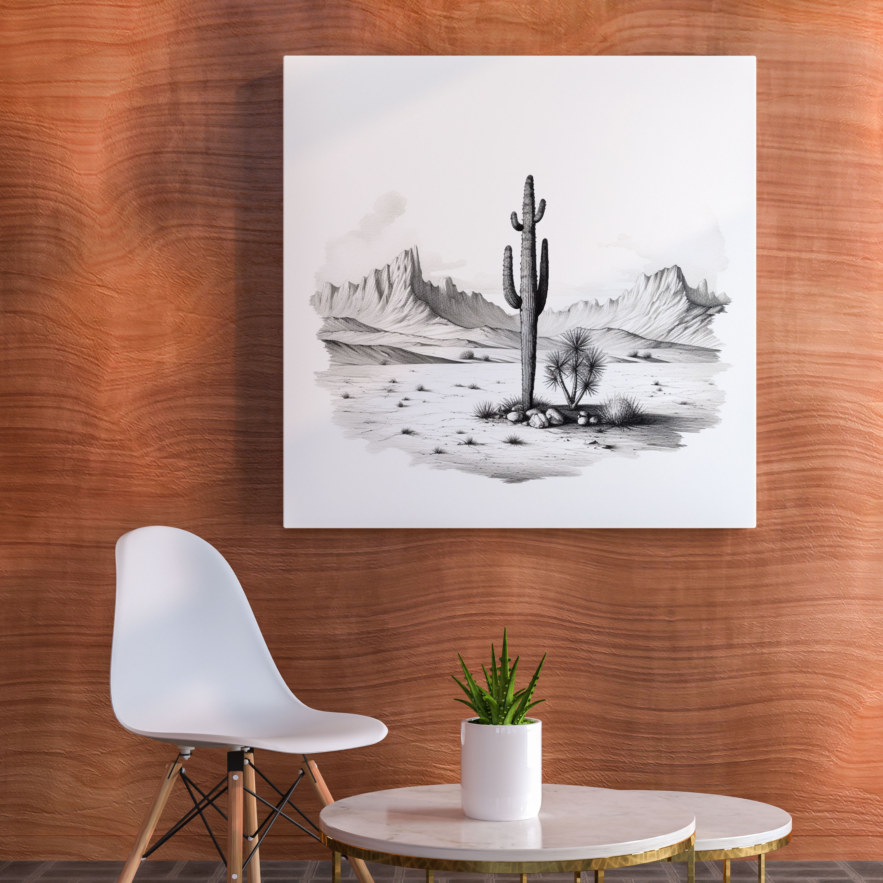 Cactus Wall Art - Minimalistic Black And White Illustration - Home Decoration - Cactus, Black And White, Minimalistic Illustration, Canvas