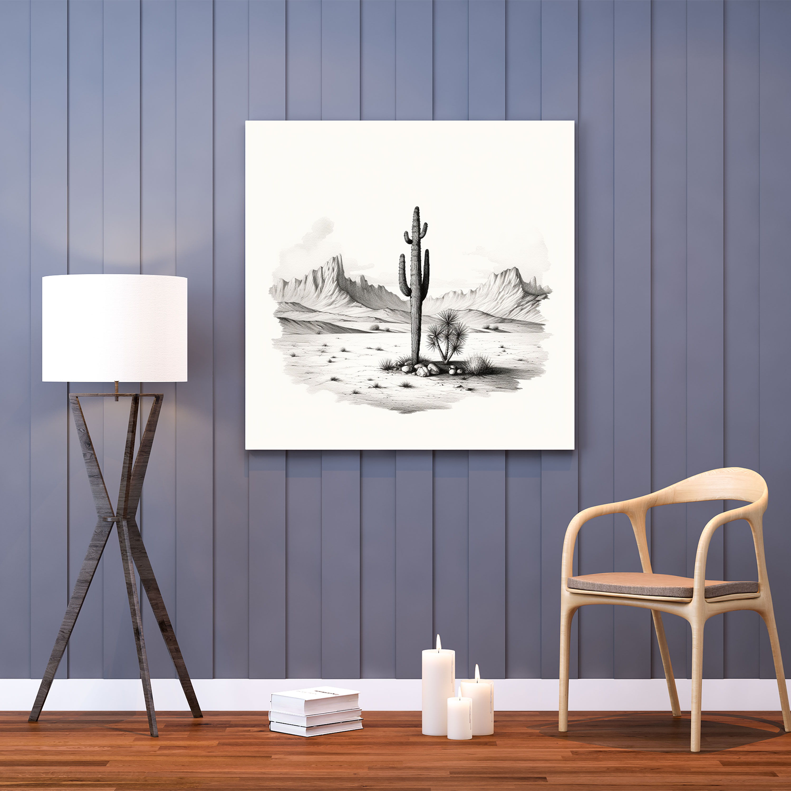 Cactus Wall Art - Minimalistic Black And White Illustration - Home Decoration - Cactus, Black And White, Minimalistic Illustration, Canvas