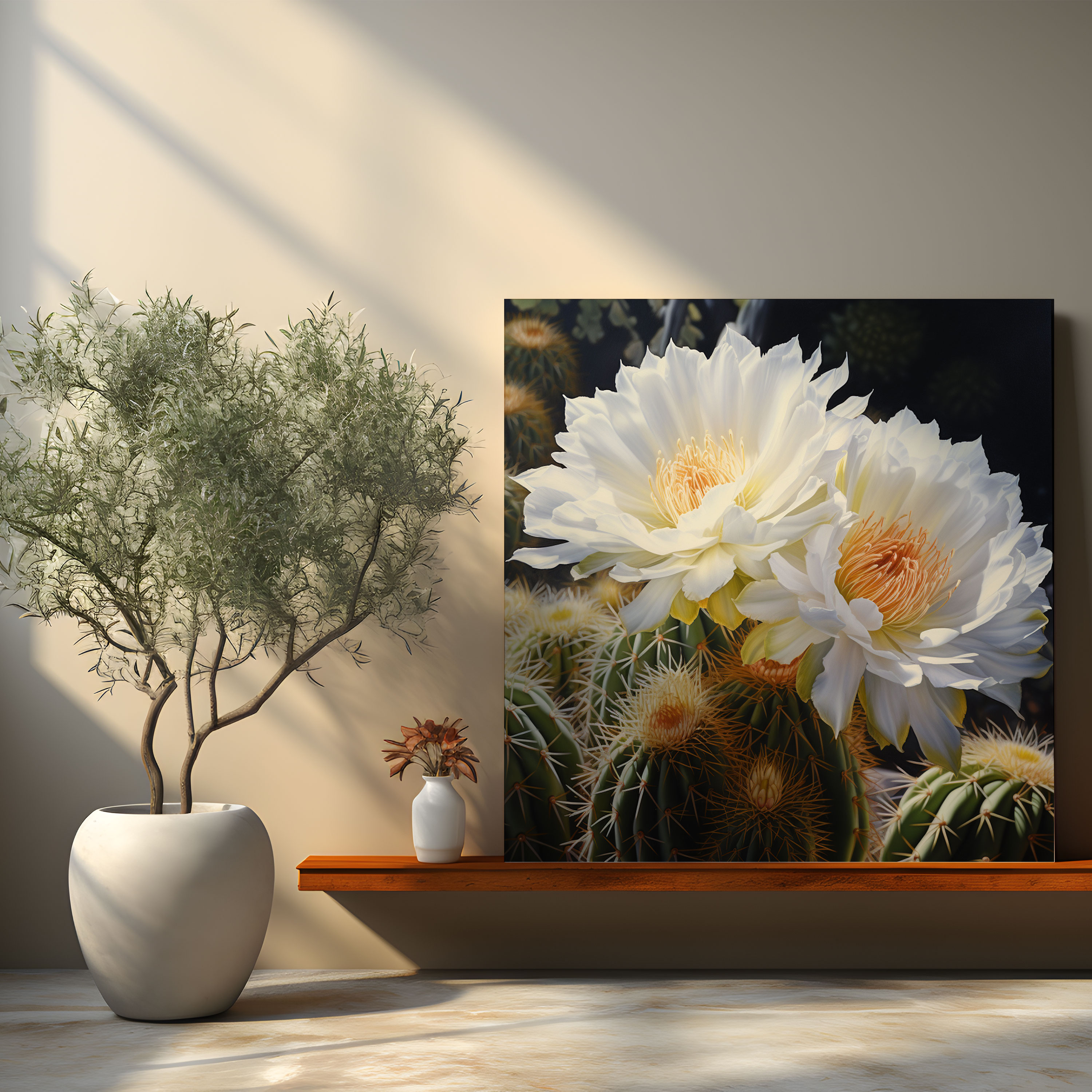 Cactus Canvas Print - Realistic Oil Painting - Wall Art - Cactus, Blooming Cactus, Wall Decoration, Home Decoration