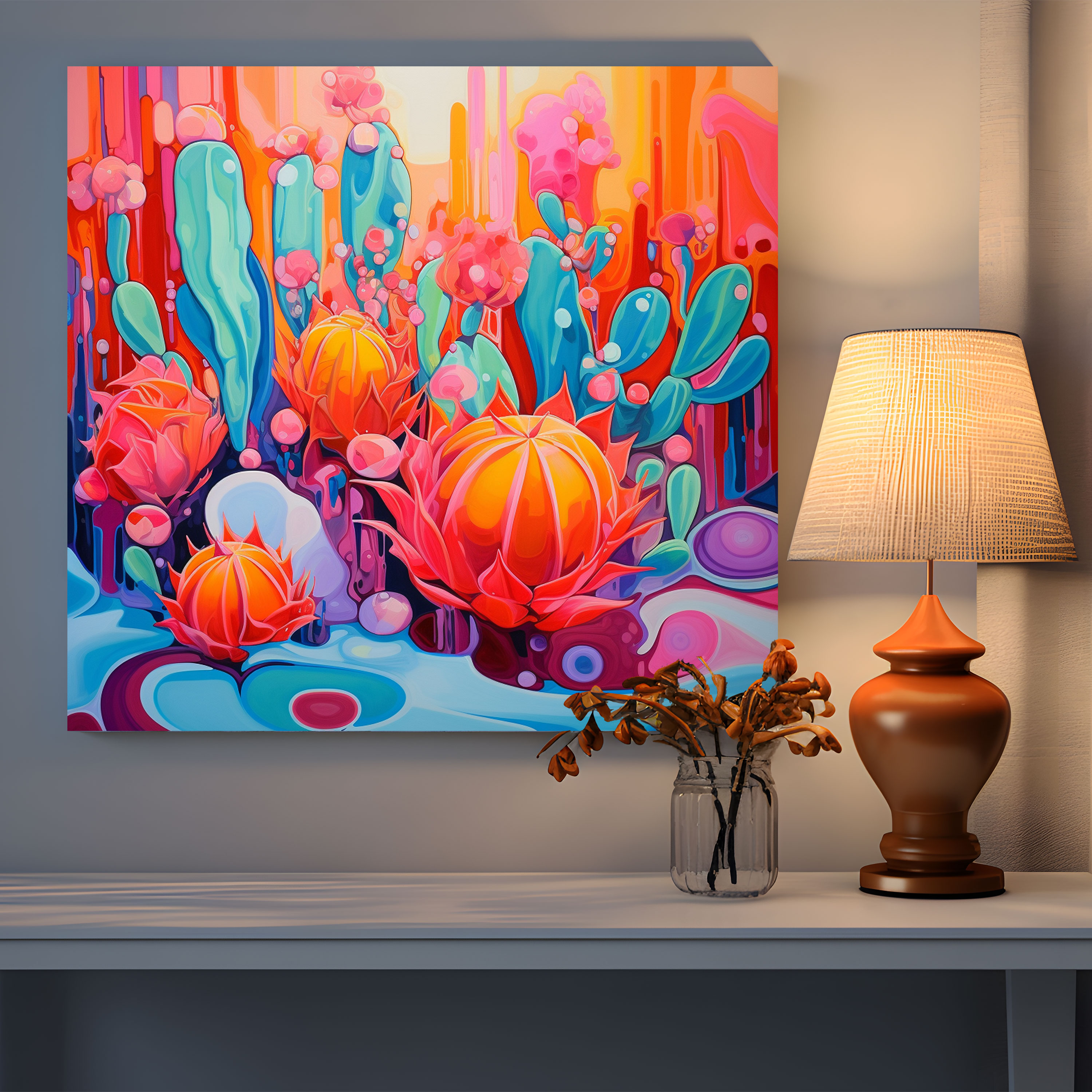 Abstract Cactus Canvas Print - Acrylic Painting - Wall Art - Cactus, Canvas Print, Vibrant Colors, Abstract Acrylic Painting