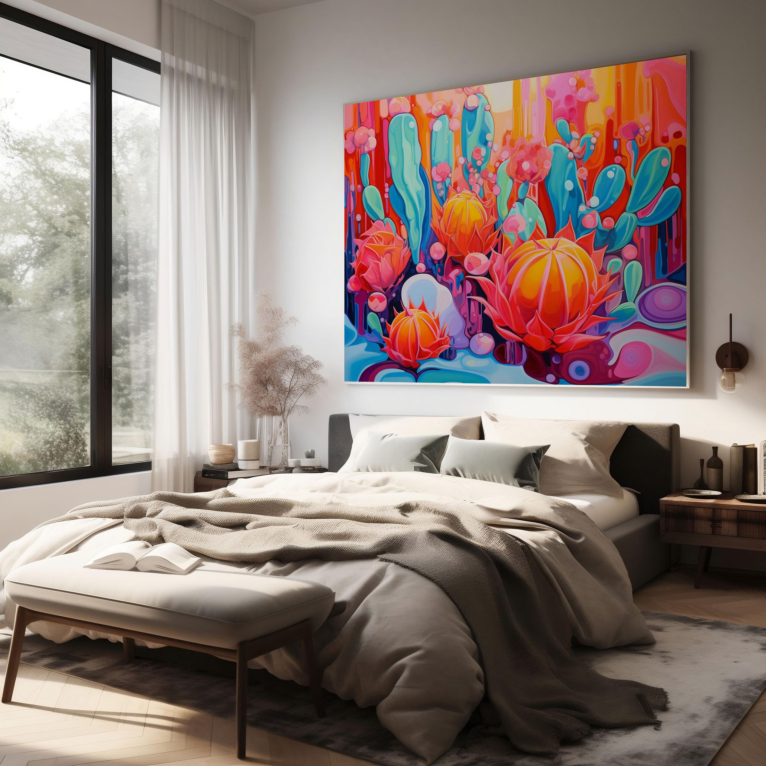 Abstract Cactus Canvas Print - Acrylic Painting - Wall Art - Cactus, Canvas Print, Vibrant Colors, Abstract Acrylic Painting