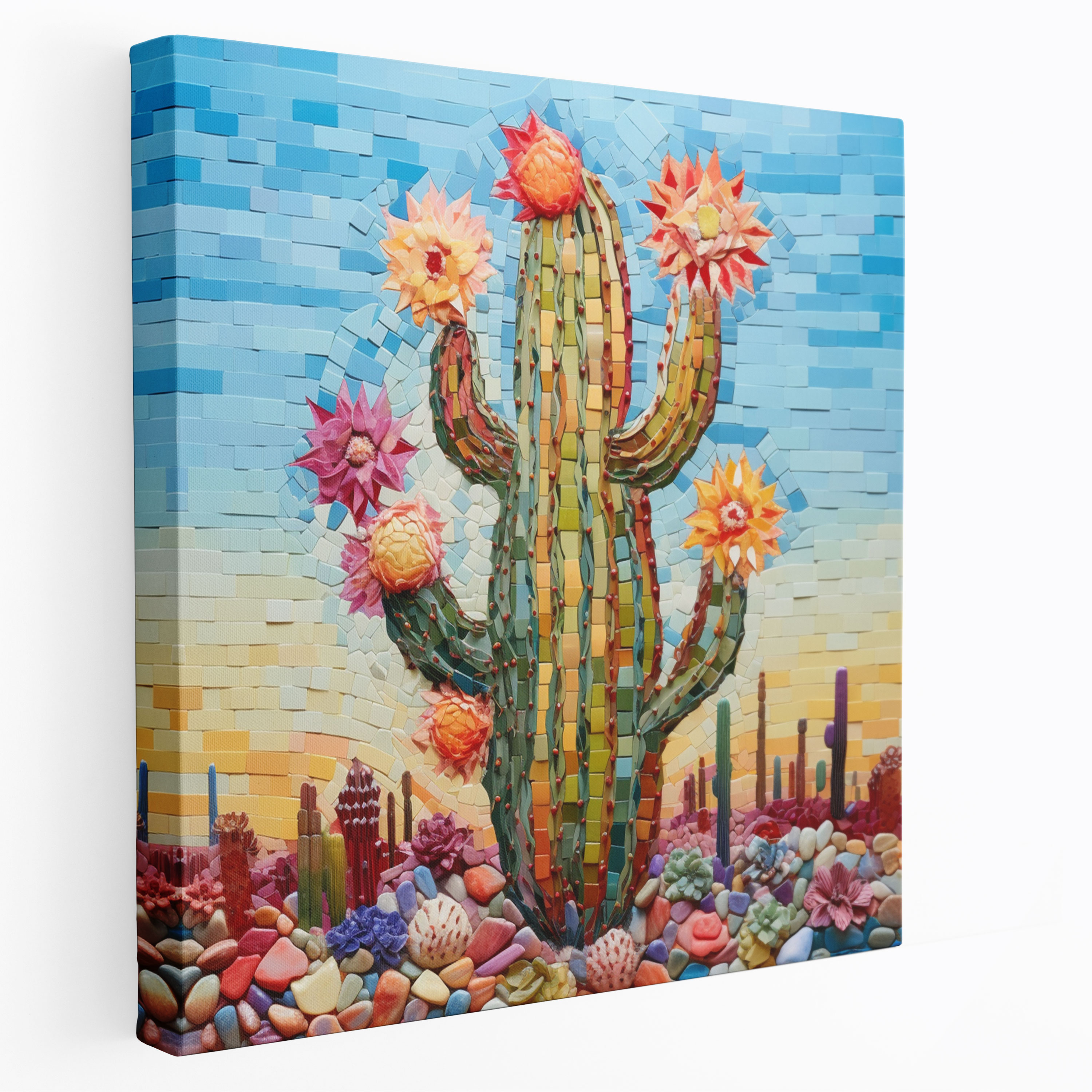 Colorful Cactus Wall Art - Surreal Mixed Media Artwork - Home Decoration - Cactus, Wall Art, Home Decoration, Canvas